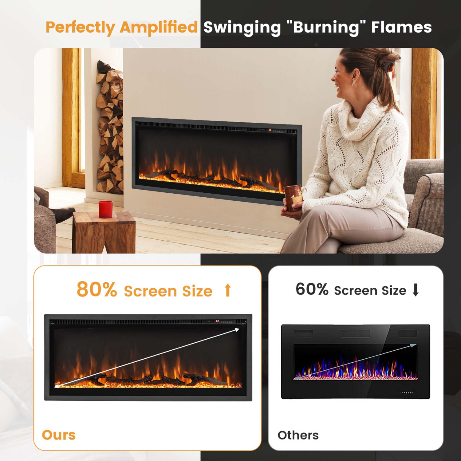 Costway 42" Electric Fireplace Recessed Wall Mounted Freestanding with Remote Control
