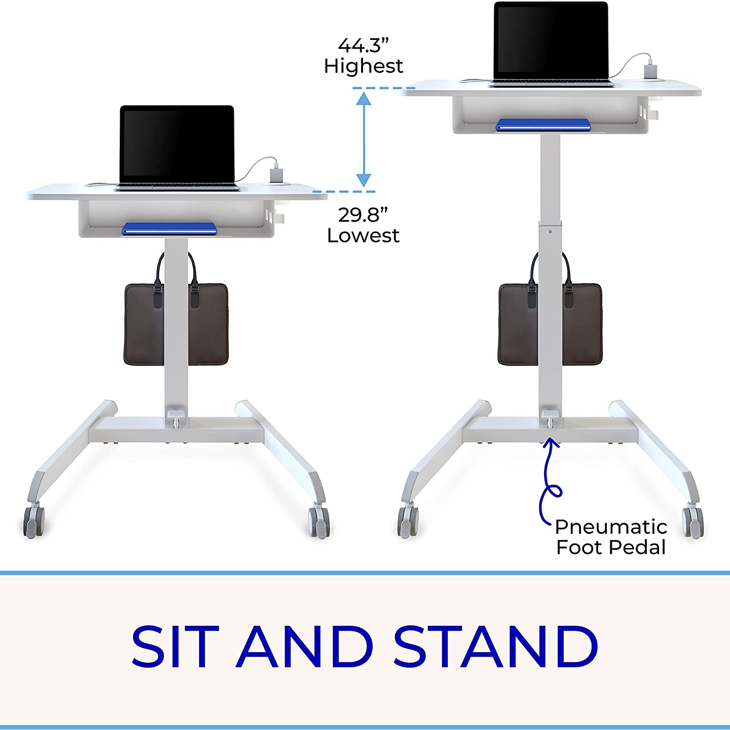 Stand Steady Cruizer Height Adjustable Podium With Power Outlets, White