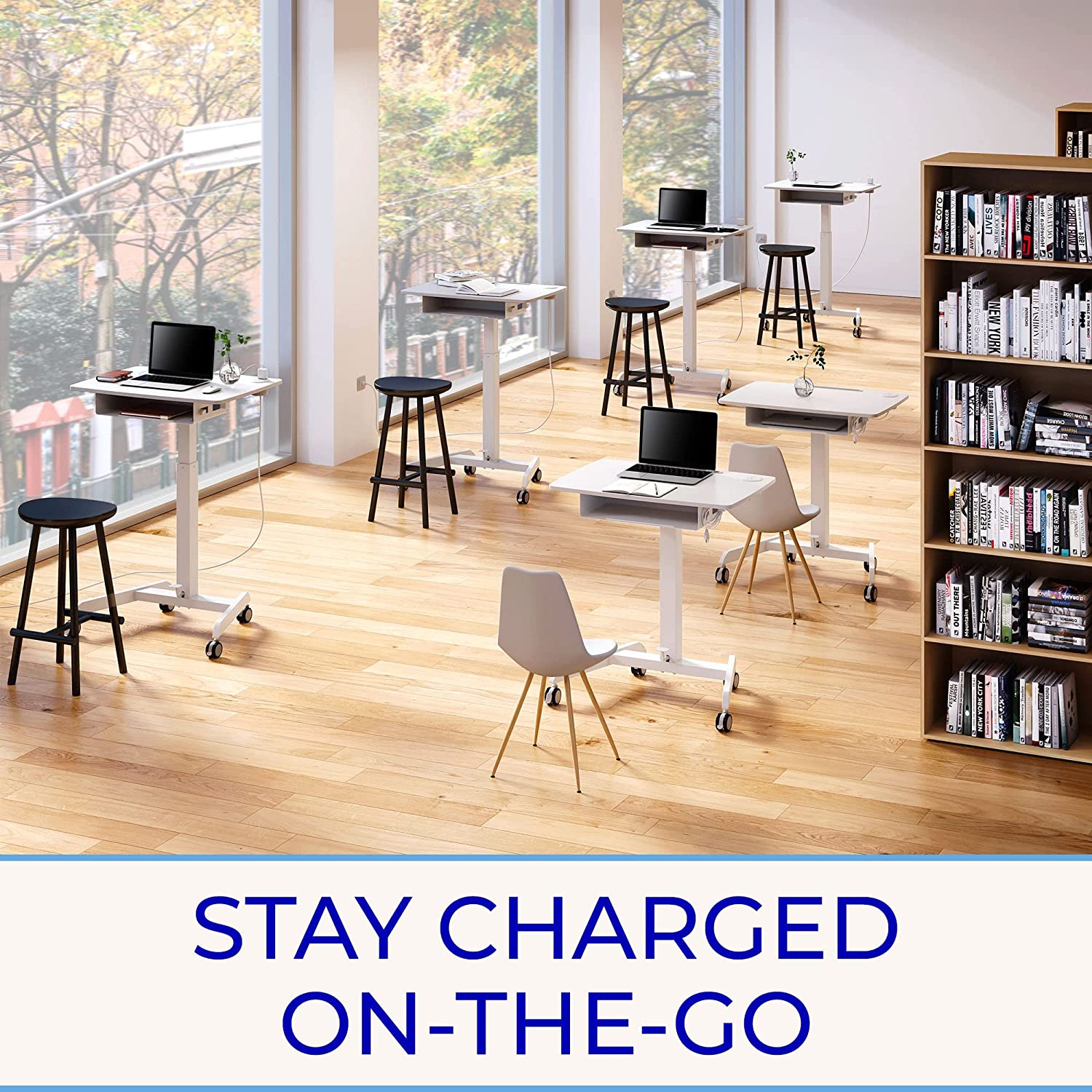 Stand Steady Cruizer Height Adjustable Podium With Power Outlets, White