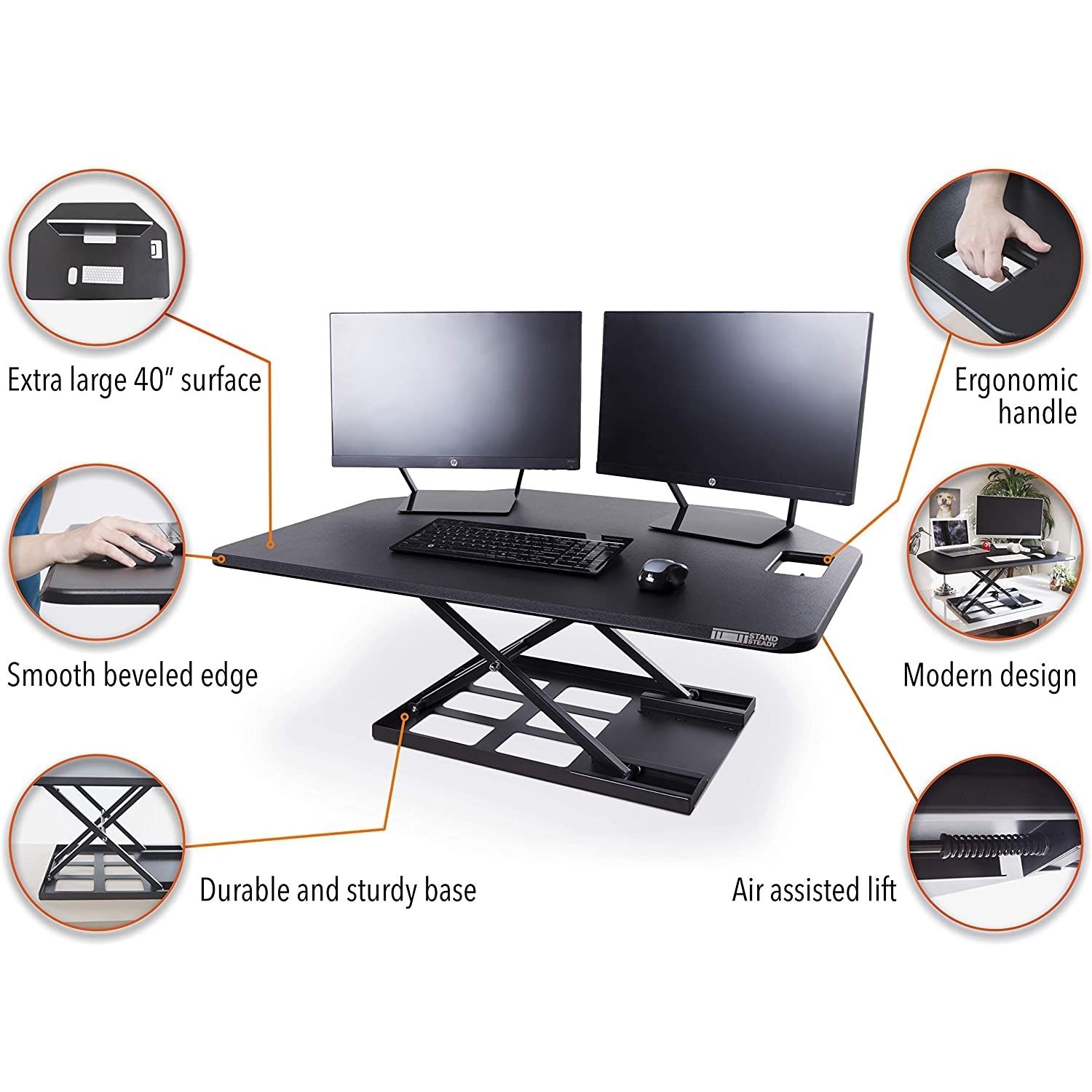Stand Steady X-Elite Pro 40" Corner Standing Desk Converter, Black