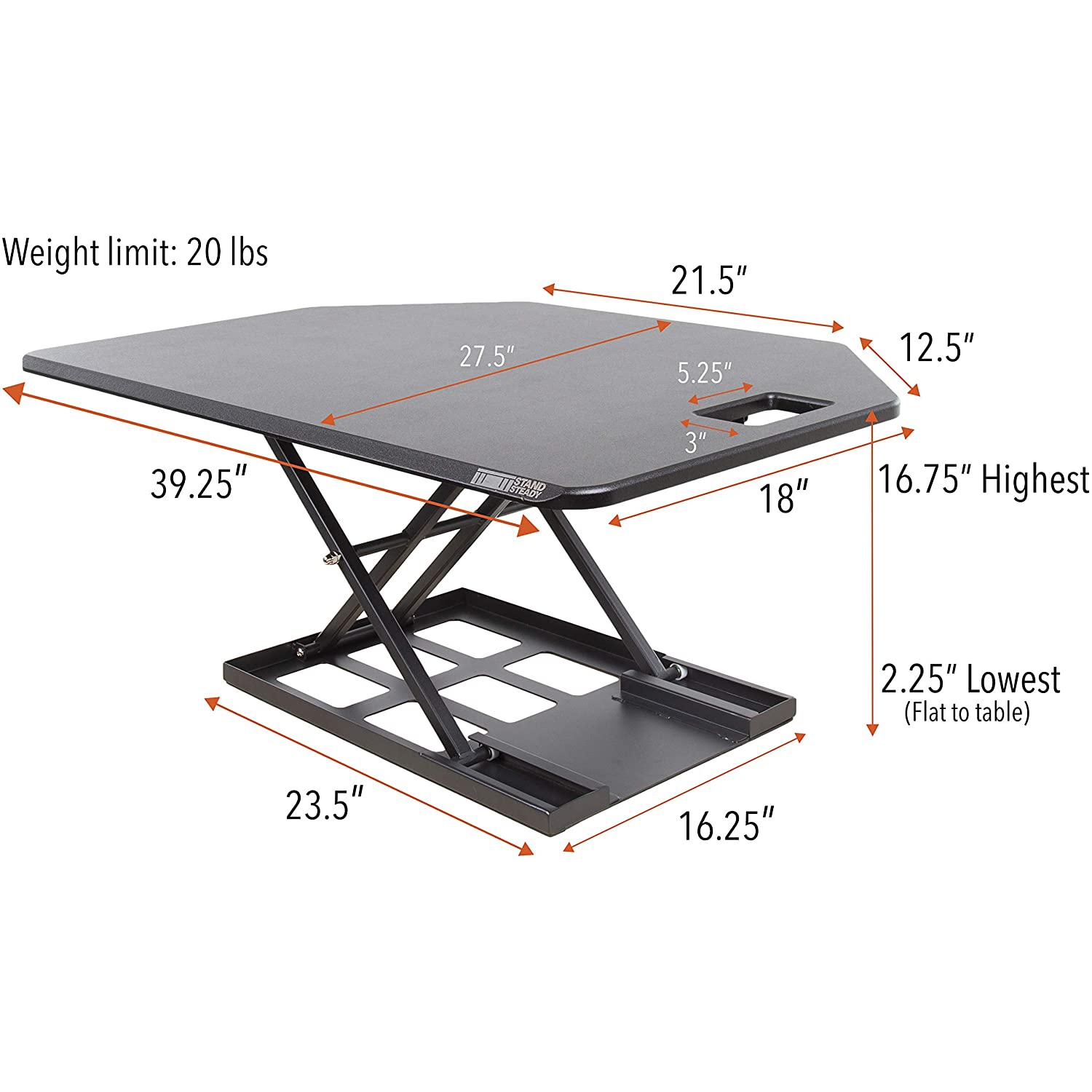 Stand Steady X-Elite Pro 40" Corner Standing Desk Converter, Black
