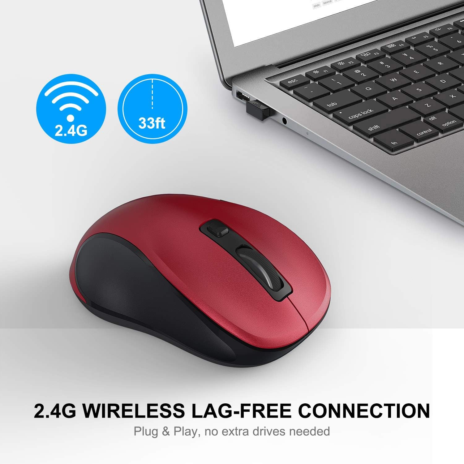 W 2.4G Wireless Mouse for Laptop, Ergonomic Computer Mouse with USB Receiver and 3 Adjustable Levels, 6 Button Cordless Mouse Wireless Mice for
