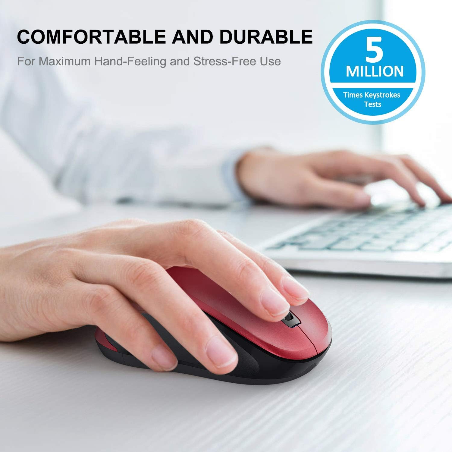 W 2.4G Wireless Mouse for Laptop, Ergonomic Computer Mouse with USB Receiver and 3 Adjustable Levels, 6 Button Cordless Mouse Wireless Mice for