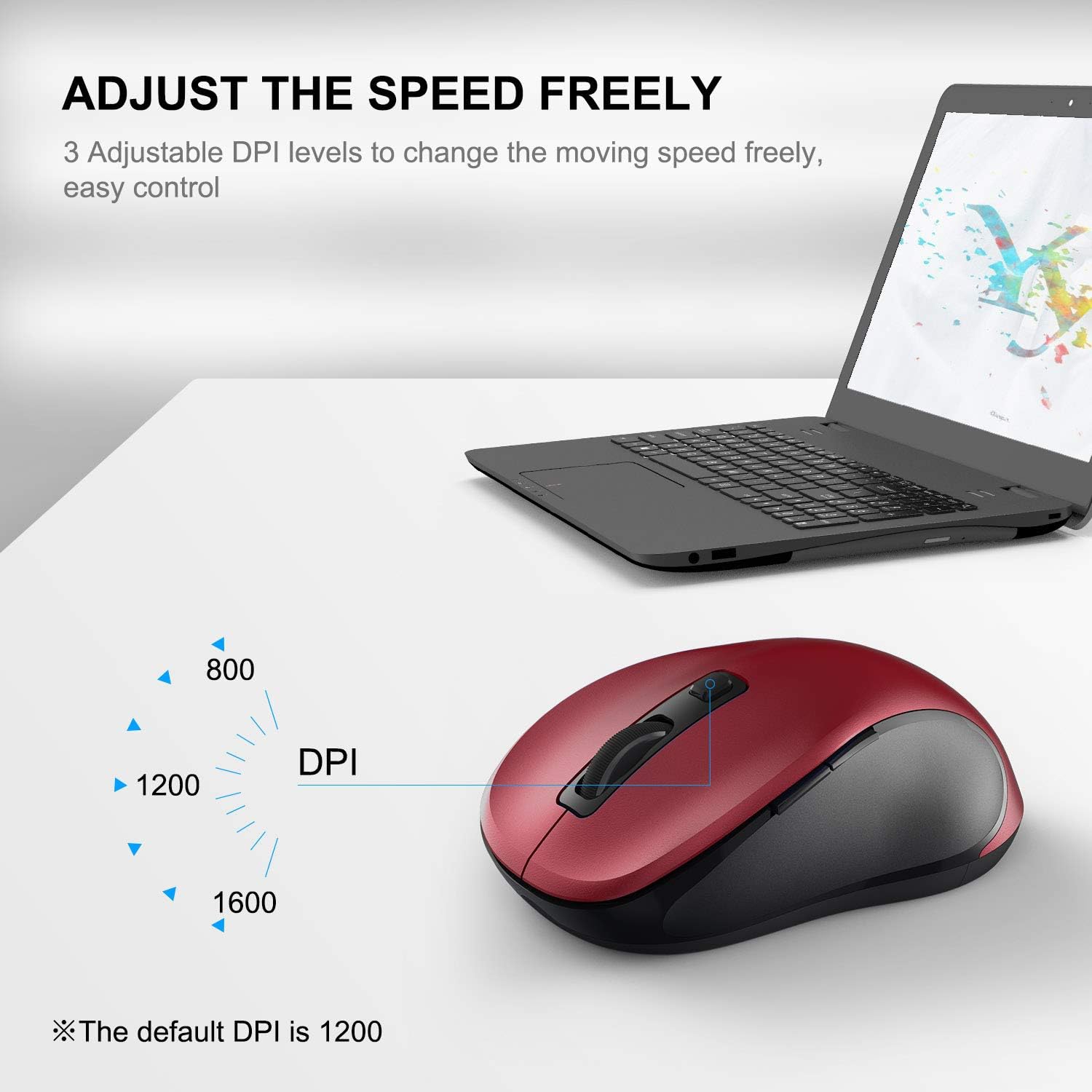 W 2.4G Wireless Mouse for Laptop, Ergonomic Computer Mouse with USB Receiver and 3 Adjustable Levels, 6 Button Cordless Mouse Wireless Mice for
