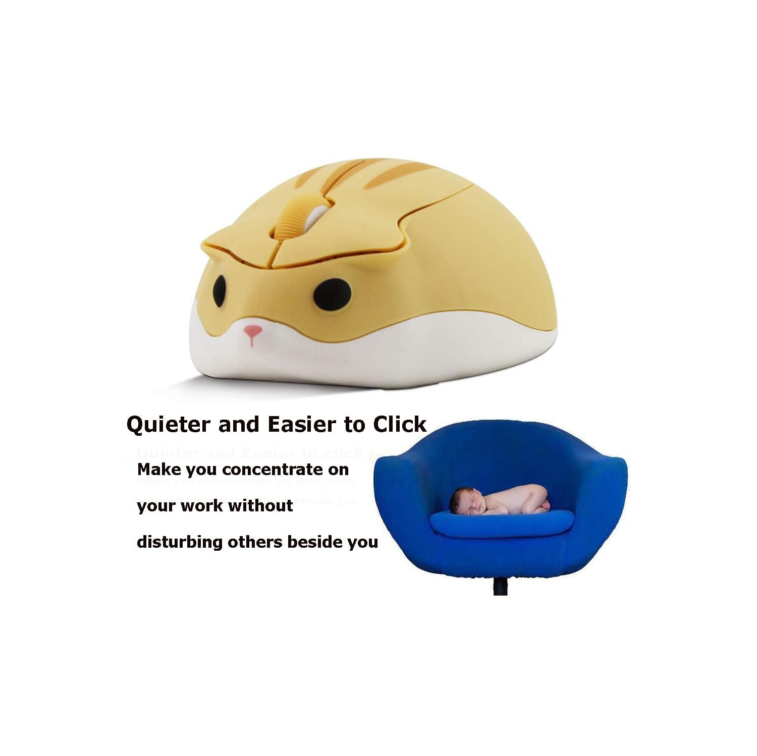 2.4GHz Wireless Mouse Cute Hamster Shape Less Noice Portable Mobile Optical 1200DPI USB Mice Cordless Mouse for PC Laptop Computer Notebook MacBook