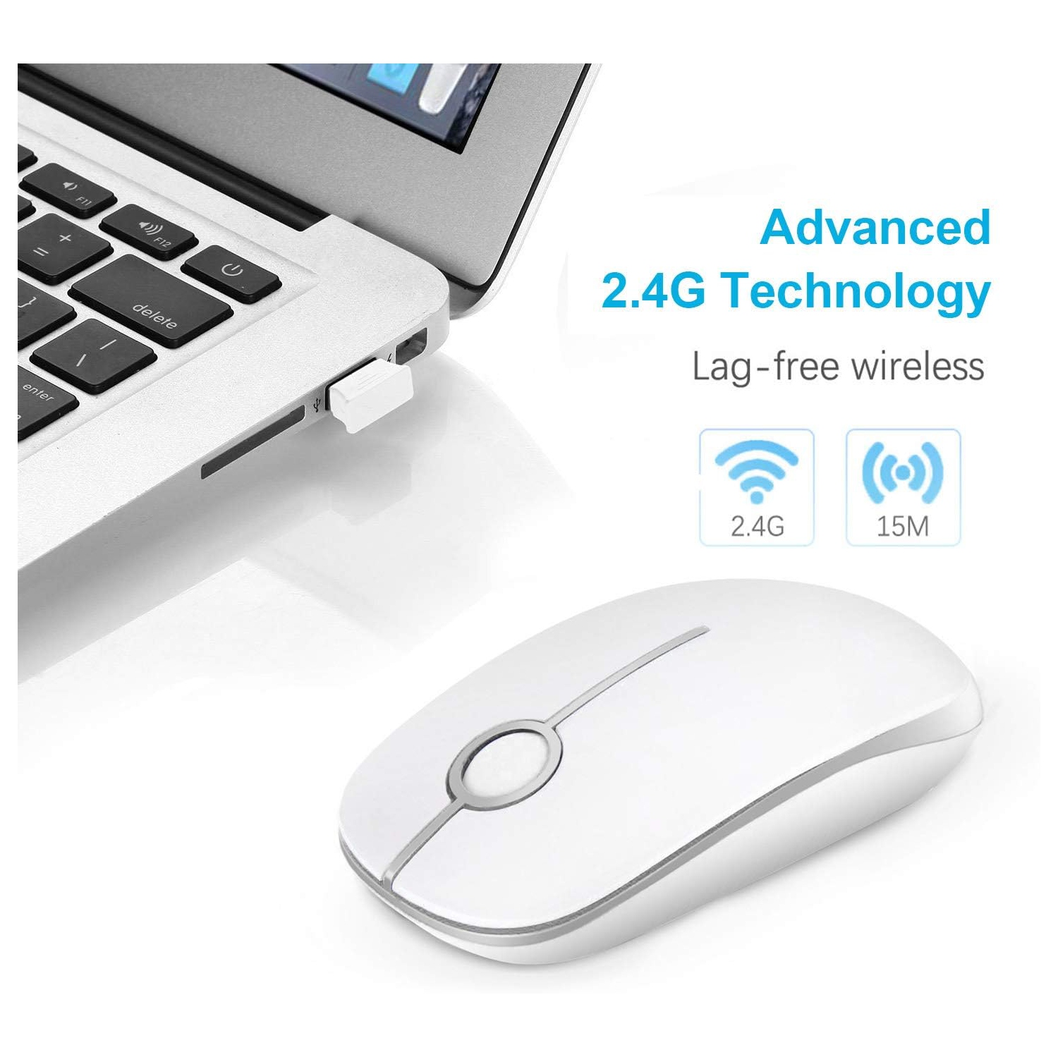 Wireless Mouse, V 2.4G Slim Portable Computer Mice with Nano Receiver for Notebook, PC, Laptop, Computer