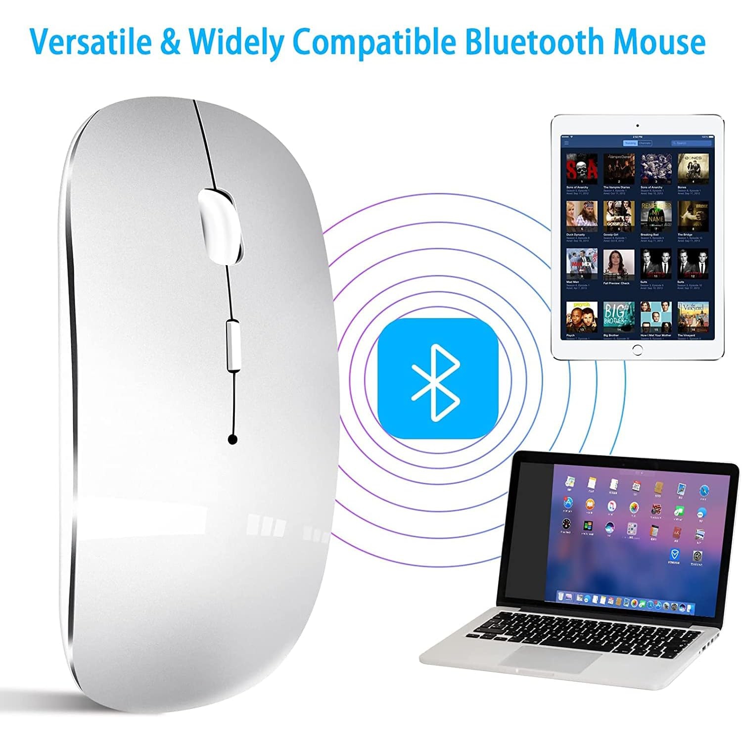 Wireless Mouse for Laptop, Bluetooth Mouse for MacBook Pro/Air/Mac/iPad/Chromebook/Computer -Rechargeale Dual Mode(USB 2.4Ghz + Bluetooth 5.2) Silent