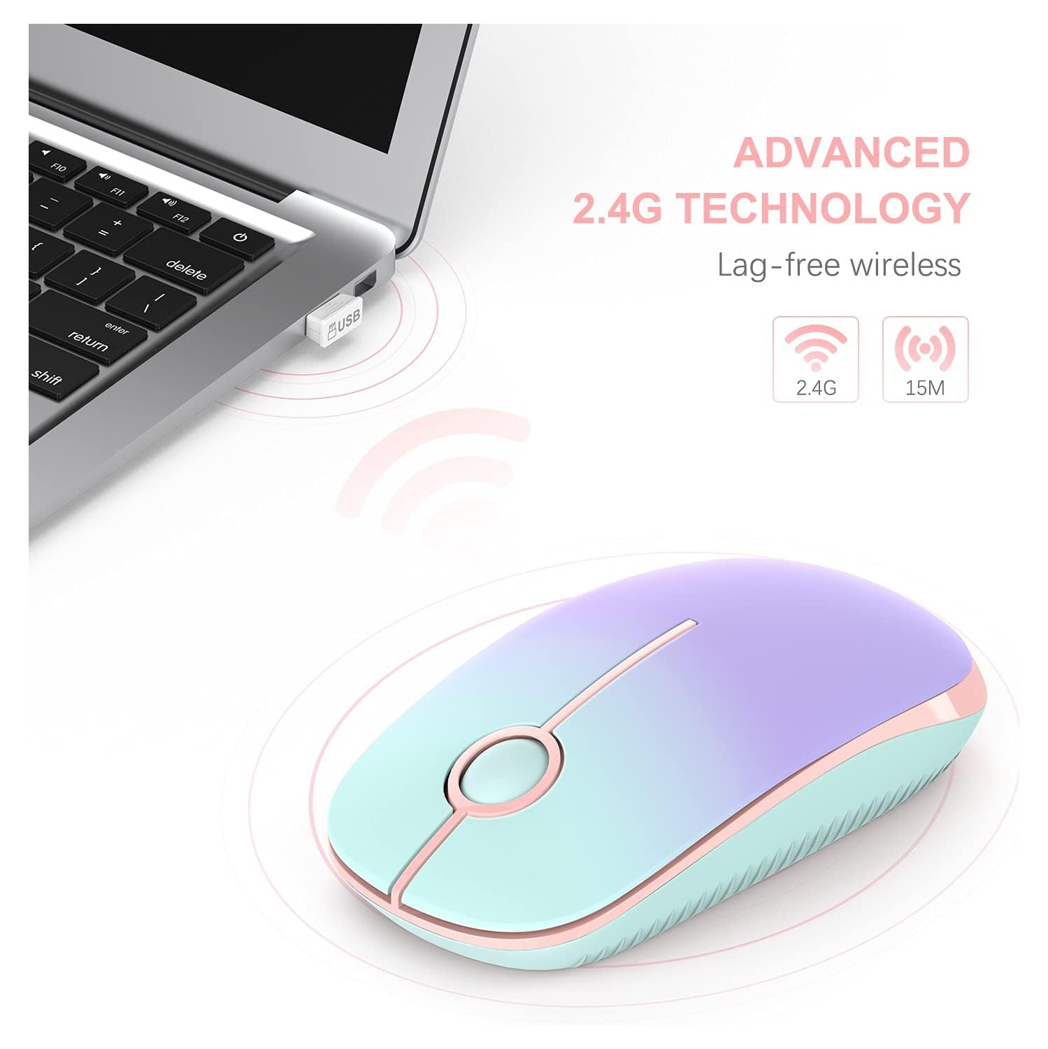 Wireless Mouse, V 2.4G Slim Portable Computer Mice with Nano Receiver for Notebook, PC, Laptop, Computer