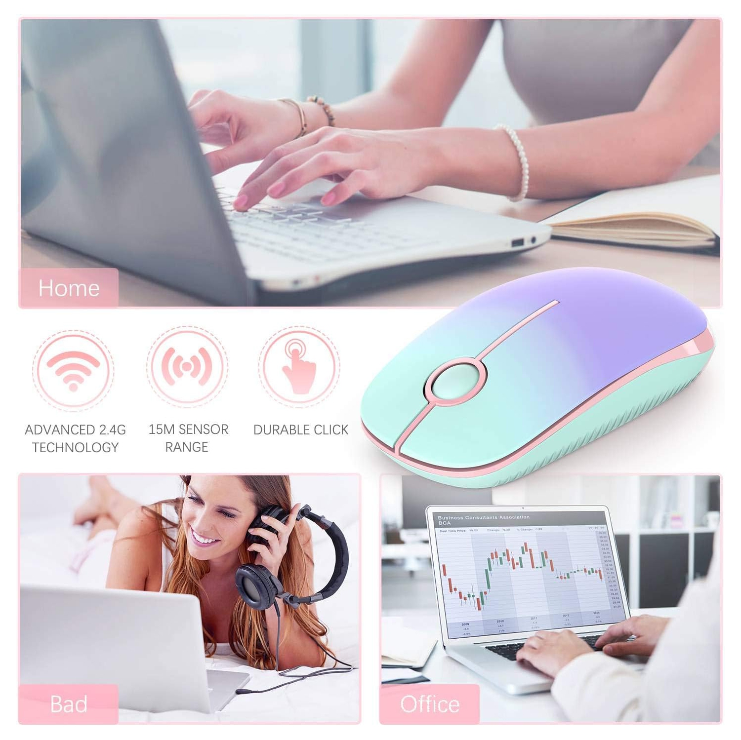 Wireless Mouse, V 2.4G Slim Portable Computer Mice with Nano Receiver for Notebook, PC, Laptop, Computer