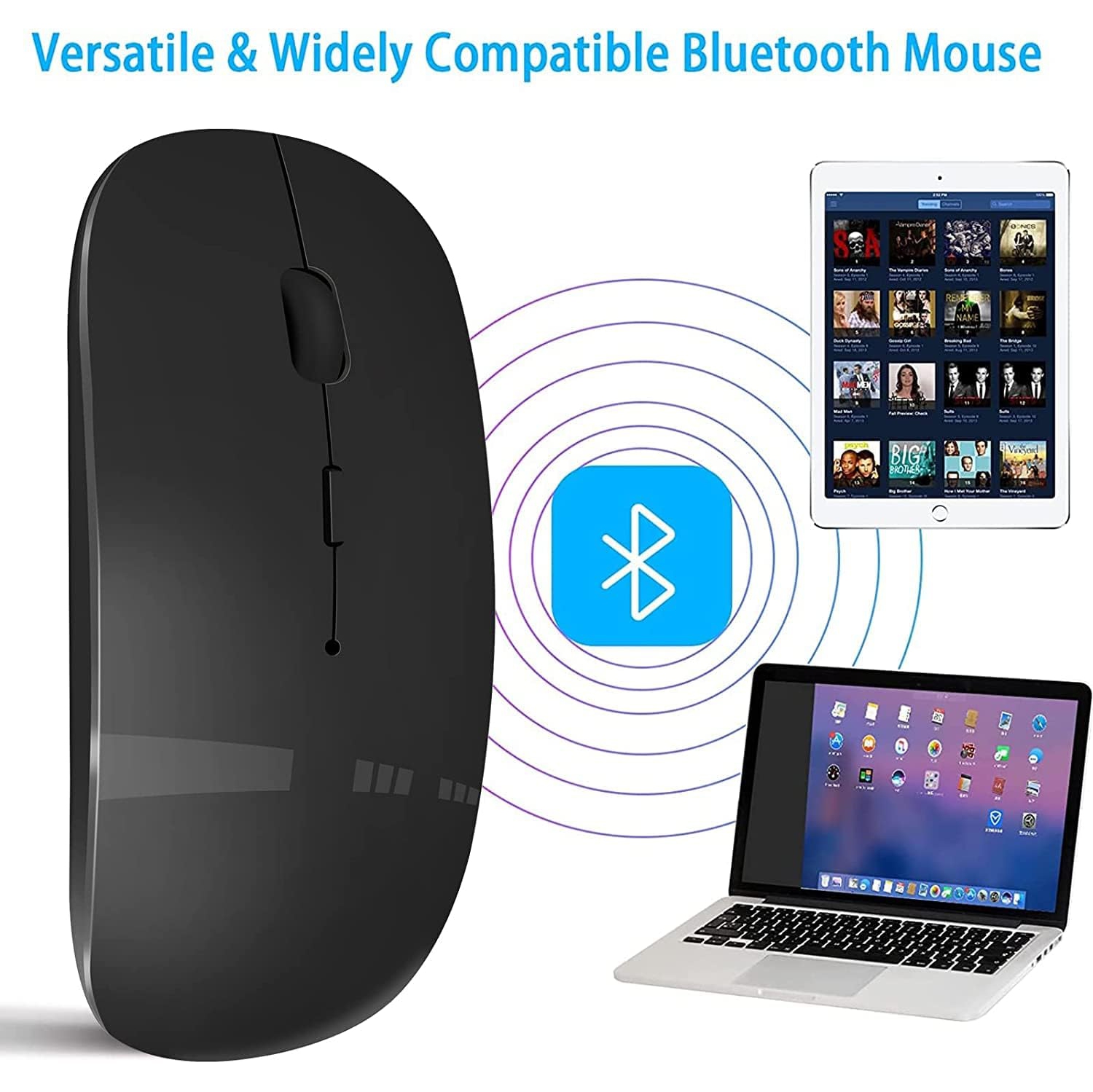Souris sans fil pour portable, souris Bluetooth pour MacBook Pro/Air/Mac/iPad/Chromebook/ordinateur - recharge double mode Souris sans fil
