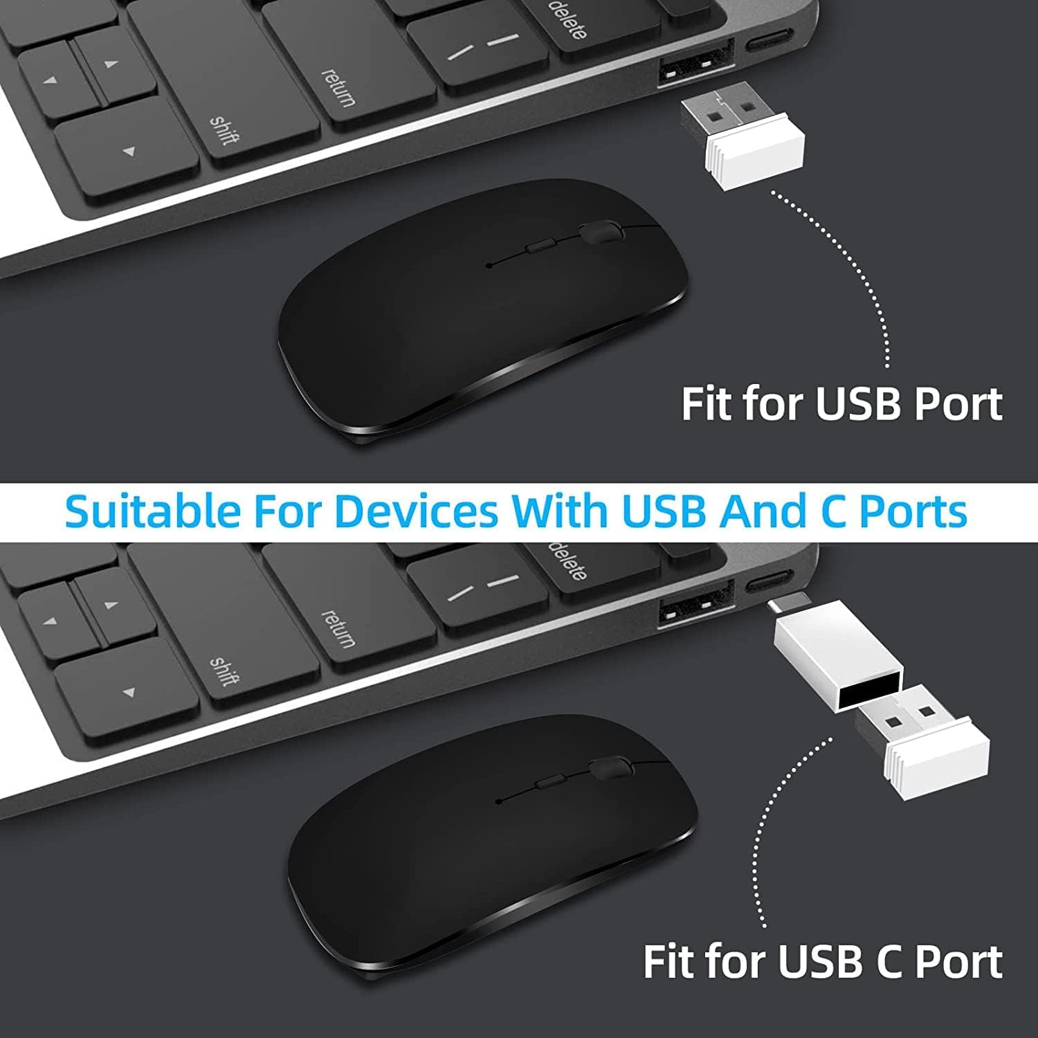 Souris sans fil pour portable, souris Bluetooth pour MacBook Pro/Air/Mac/iPad/Chromebook/ordinateur - recharge double mode Souris sans fil