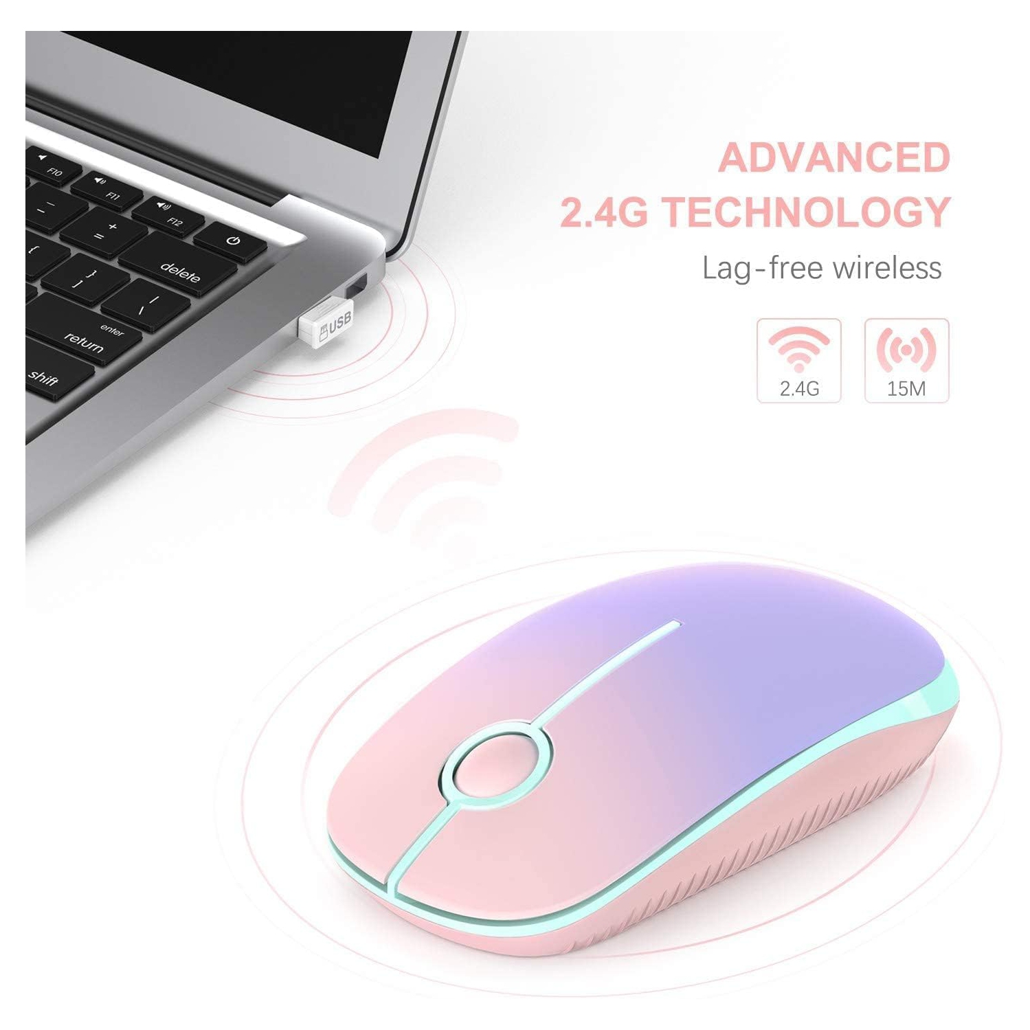 Wireless Mouse, V 2.4G Slim Portable Computer Mice with Nano Receiver for Notebook, PC, Laptop, Computer