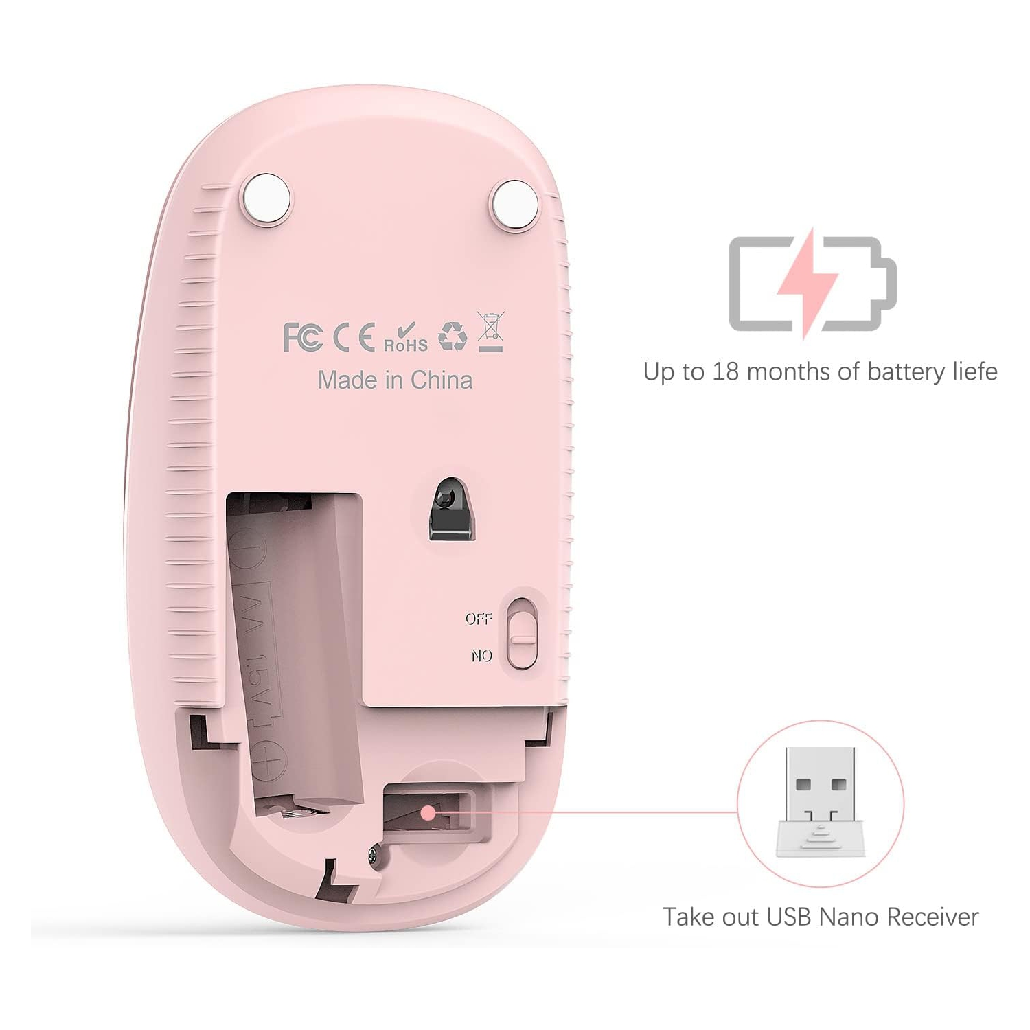 Wireless Mouse, V 2.4G Slim Portable Computer Mice with Nano Receiver for Notebook, PC, Laptop, Computer