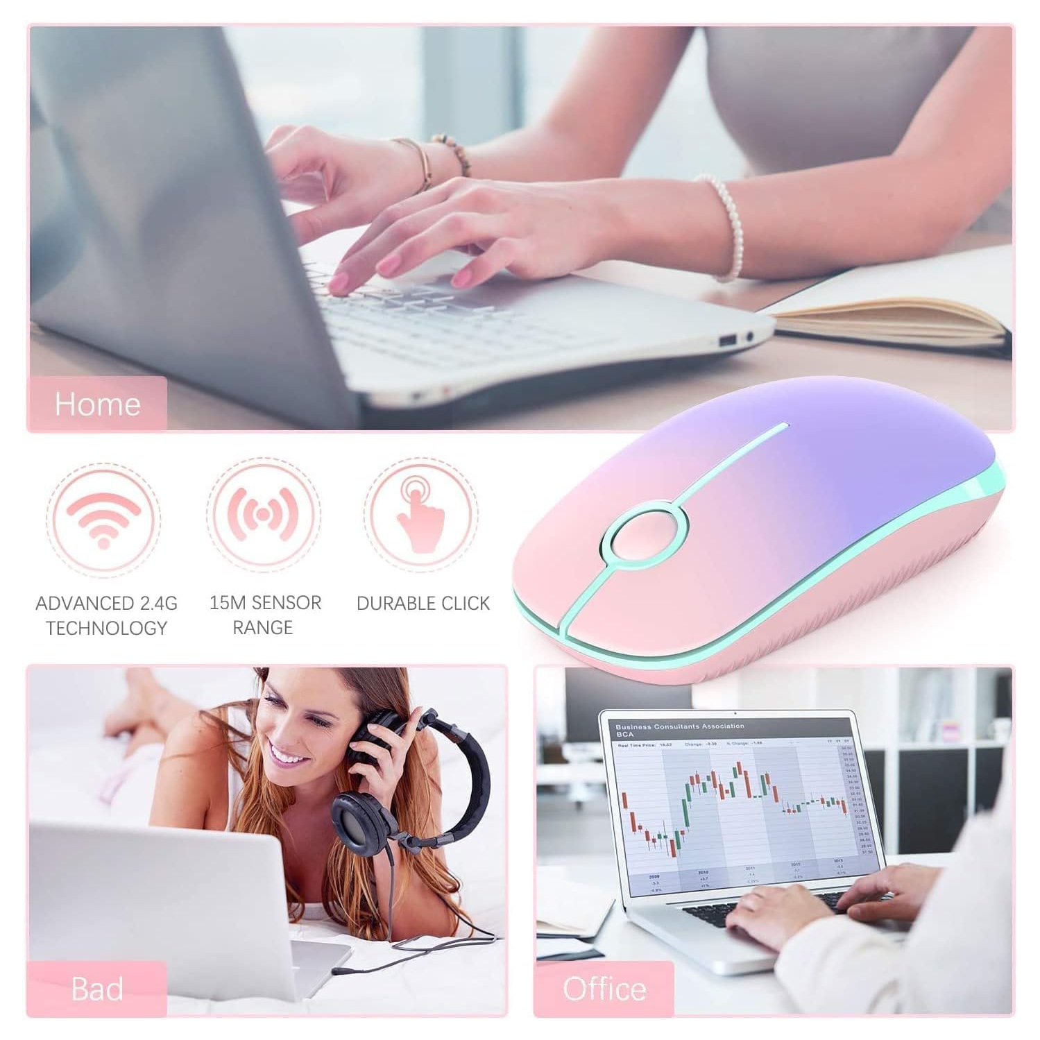 Wireless Mouse, V 2.4G Slim Portable Computer Mice with Nano Receiver for Notebook, PC, Laptop, Computer