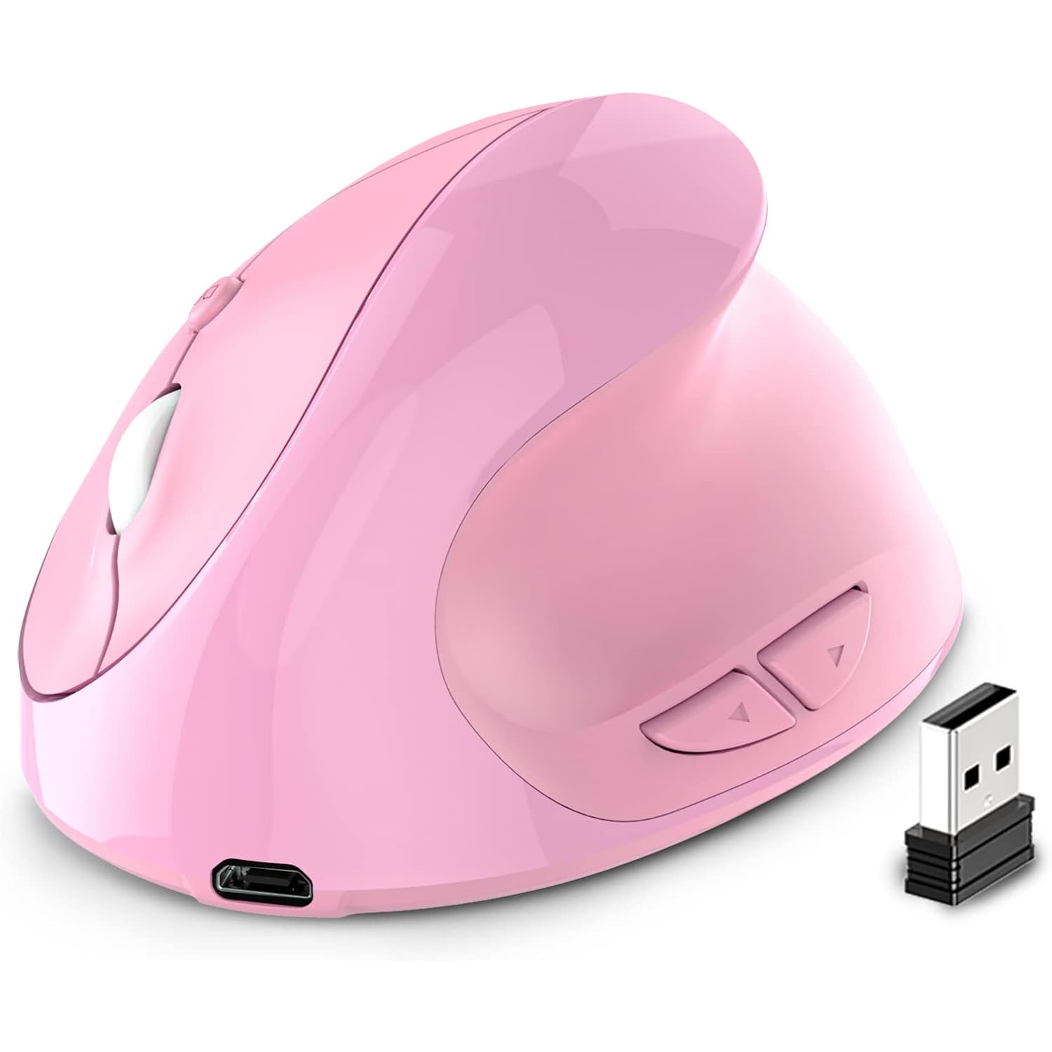 Ergonomic Mouse,Rechargeable Small Vertical Mouse with 6 Buttons Adjustable 800/1200/1600 DPI Pink Wireless Mouse for Laptop Desktop PC Mac…