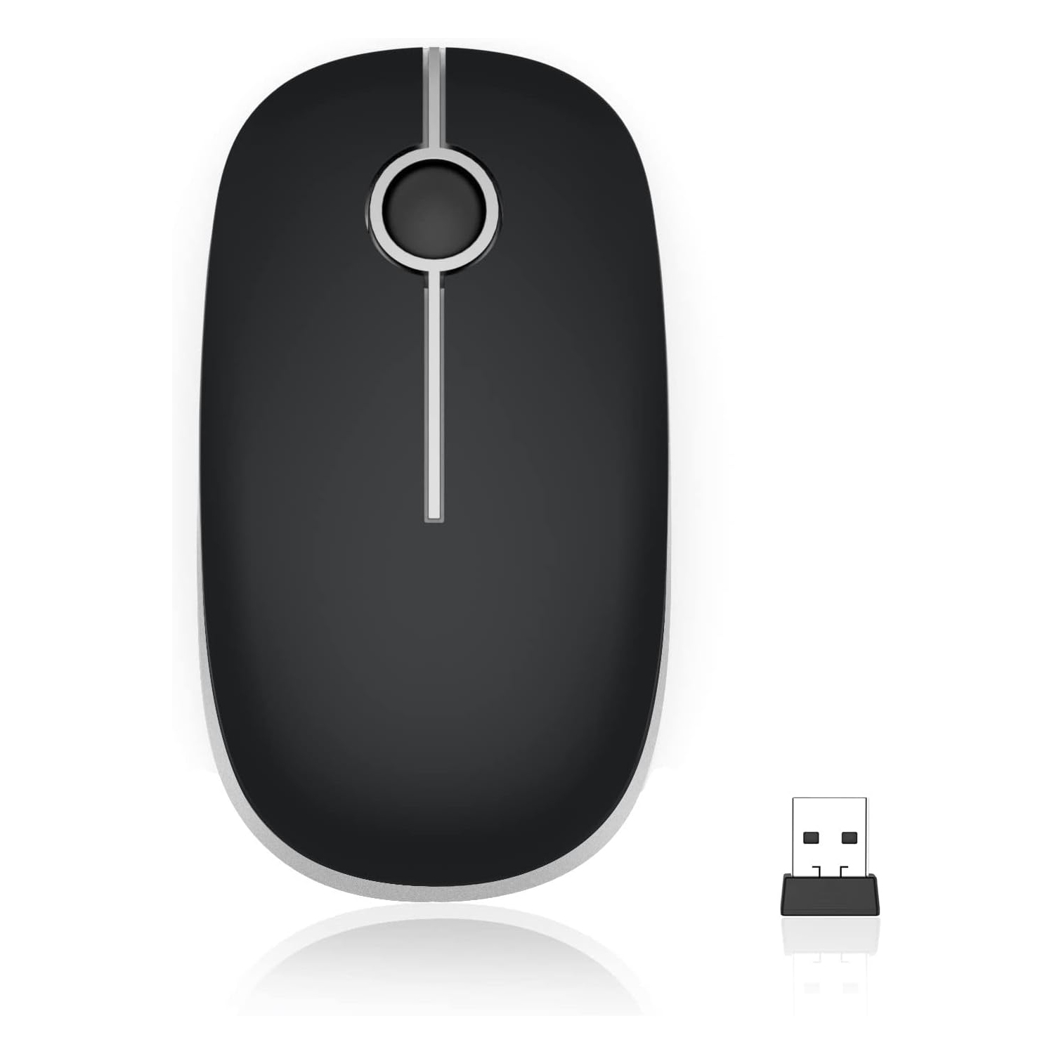 Wireless Mouse, V 2.4G Slim Portable Computer Mice with Nano Receiver for Notebook, PC, Laptop, Computer-Black and Silver