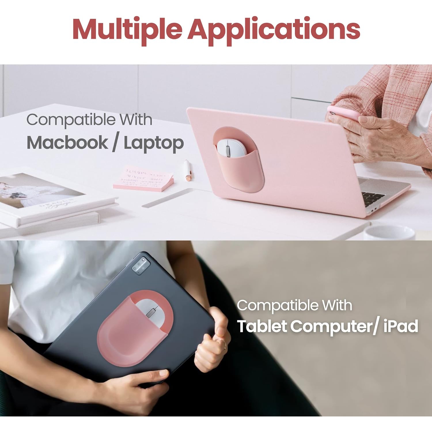 E – Étui universel pour souris Stick-On, porte-souris pour souris sans fil, adhésif réutilisable, aucun résidu de colle, compatible avec iPad ou