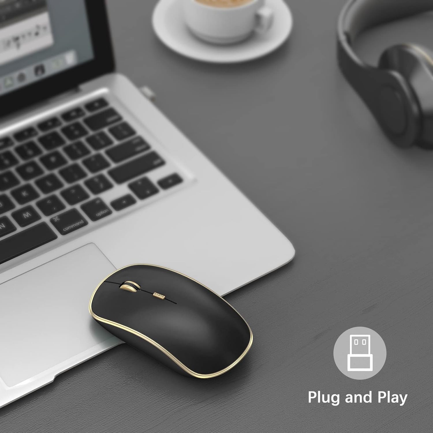 J Silent Wireless Mouse, Portable Wireless Computer Mouse with 5 Adjustable DPI Levels, USB Mouse for Desktop, Notebook, MacBook, Chromebook, PC