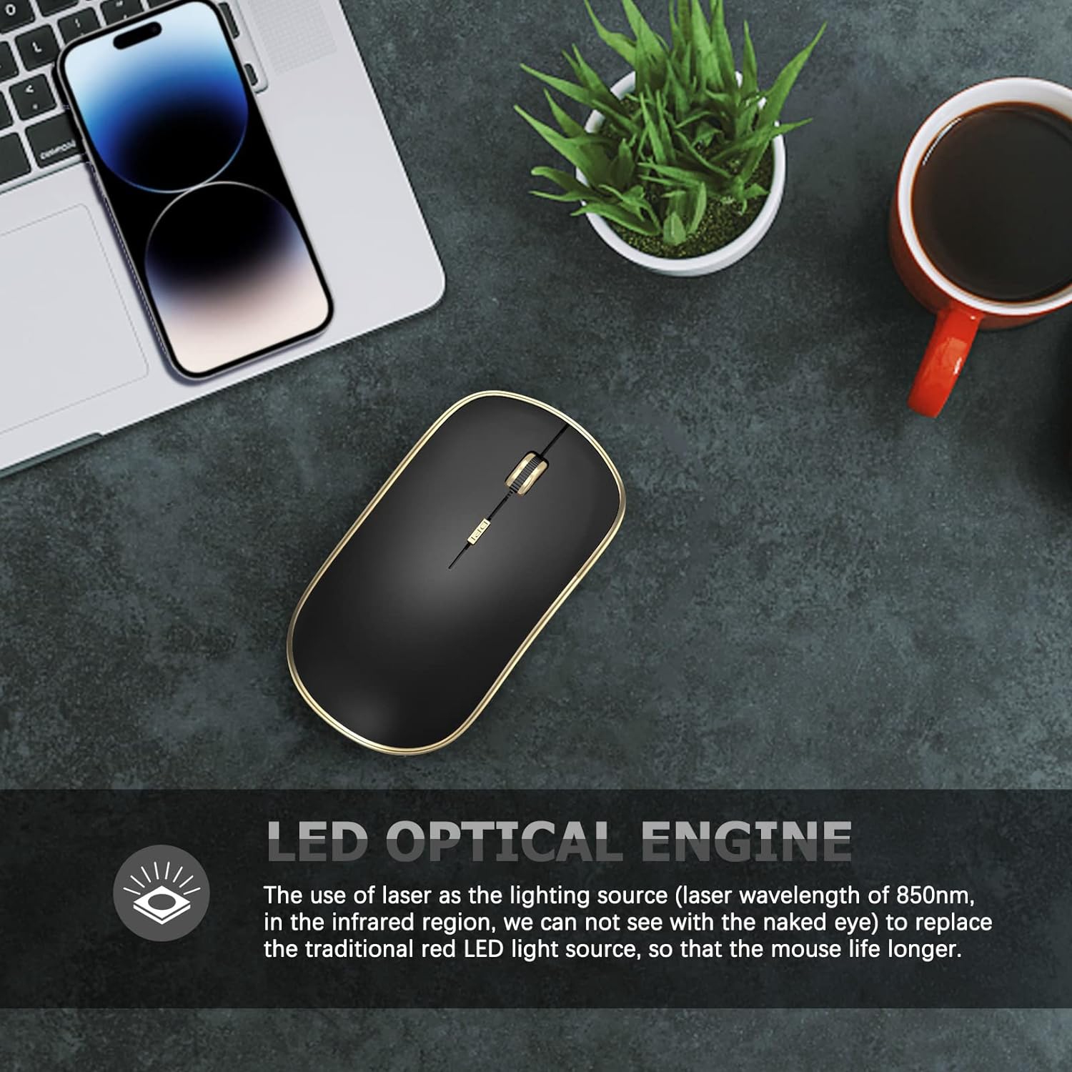 J Silent Wireless Mouse, Portable Wireless Computer Mouse with 5 Adjustable DPI Levels, USB Mouse for Desktop, Notebook, MacBook, Chromebook, PC