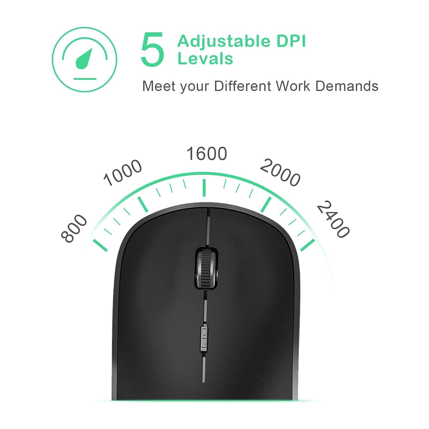 J Wireless Mouse, Silent Wireless Mouse for Laptop with USB Nano Receiver, 2.4G Slim Portable USB Computer Mouse Wireless, 2400 DPI, Cordless Mice