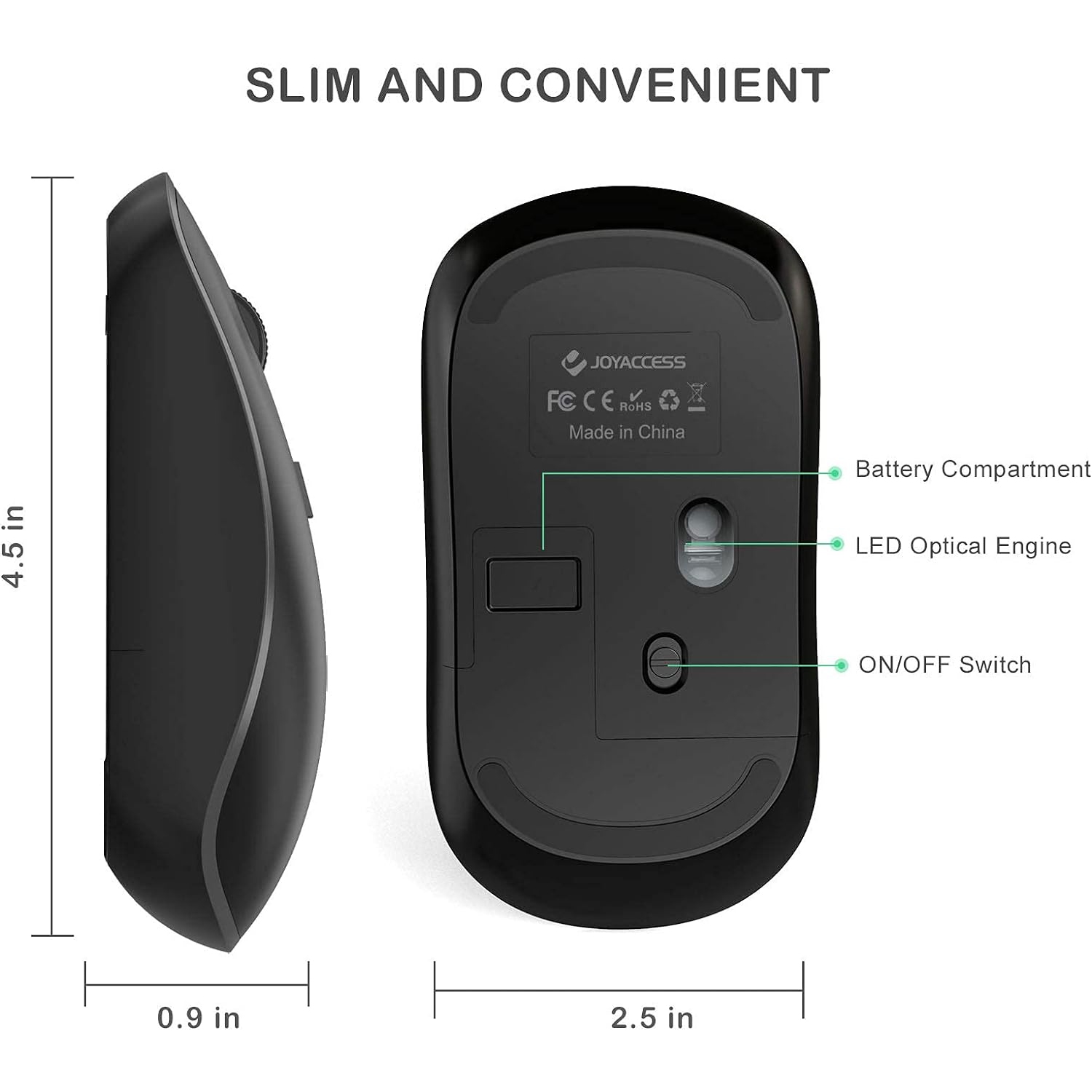 J Wireless Mouse, Silent Wireless Mouse for Laptop with USB Nano Receiver, 2.4G Slim Portable USB Computer Mouse Wireless, 2400 DPI, Cordless Mice