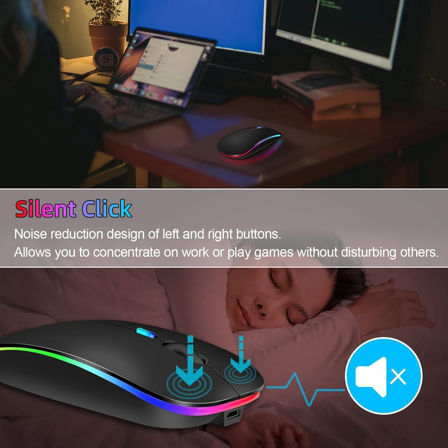 Wireless Mouse for Laptop, Rechargeale Bluetooth Mouse for MacBook Pro/Air/Mac/iPad/Chromebook/Computer -LED Dual Mode(USB 2.4Ghz + Bluetooth 5.1)