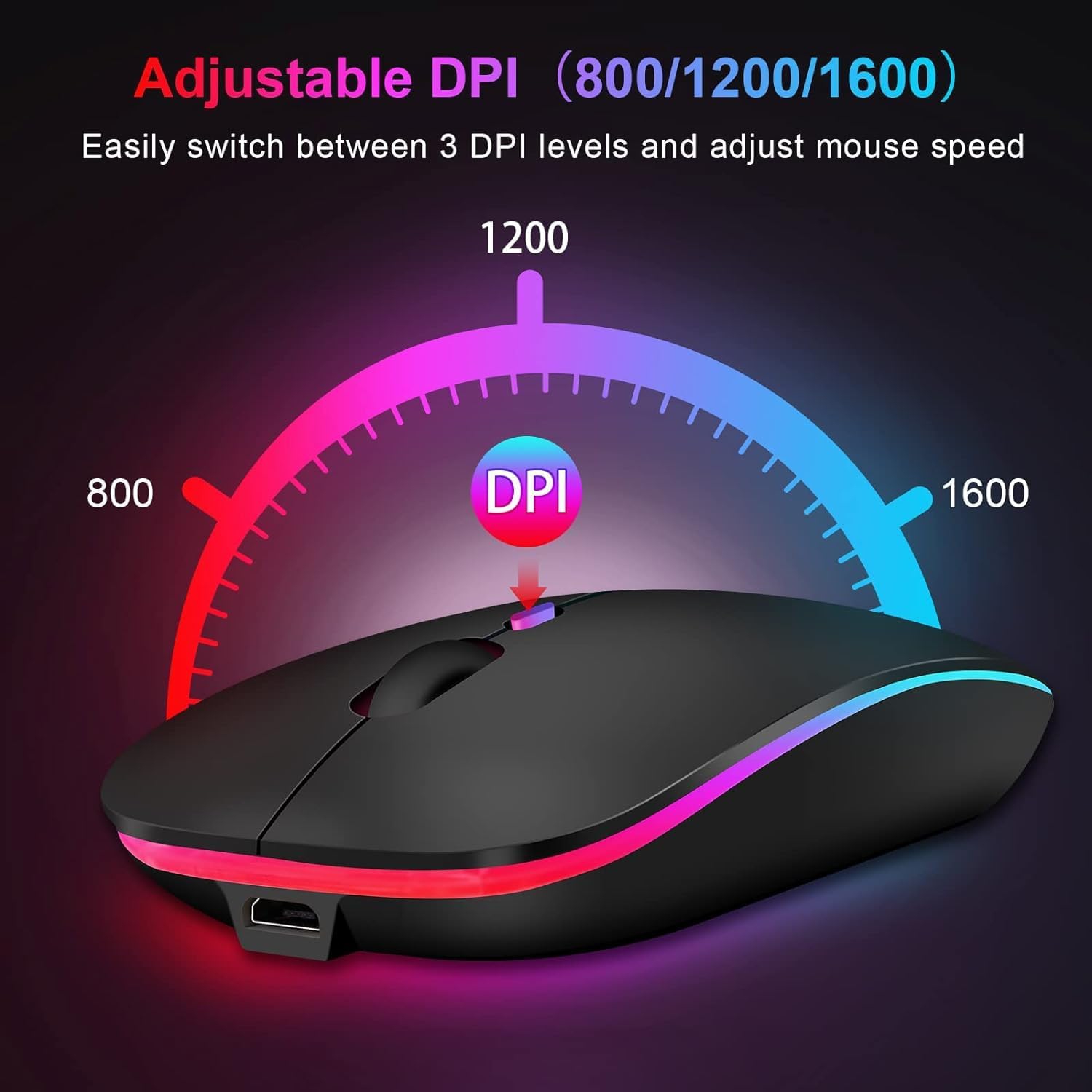 Wireless Mouse for Laptop, Rechargeale Bluetooth Mouse for MacBook Pro/Air/Mac/iPad/Chromebook/Computer -LED Dual Mode(USB 2.4Ghz + Bluetooth 5.1)