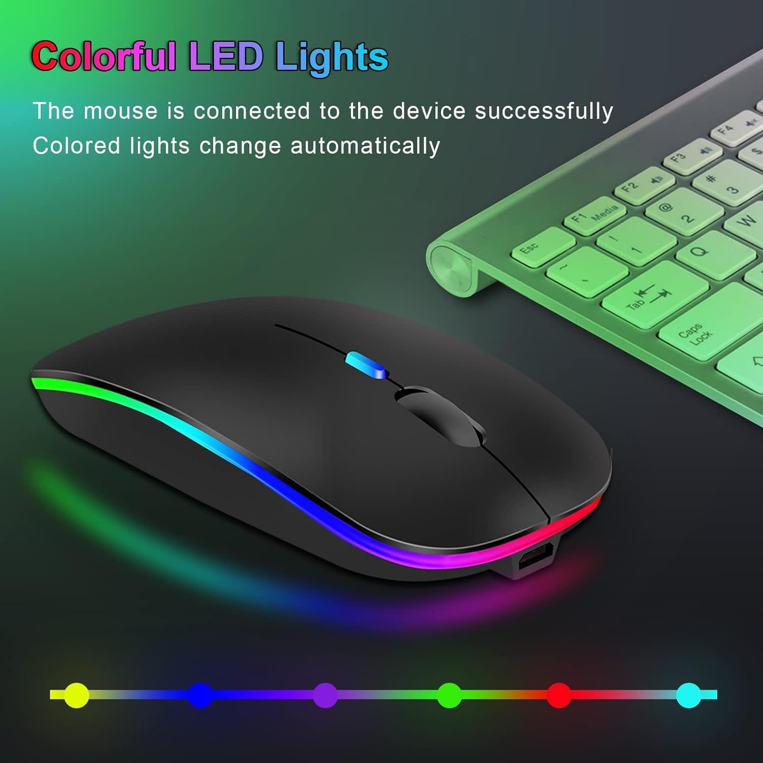 Wireless Mouse for Laptop, Rechargeale Bluetooth Mouse for MacBook Pro/Air/Mac/iPad/Chromebook/Computer -LED Dual Mode(USB 2.4Ghz + Bluetooth 5.1)