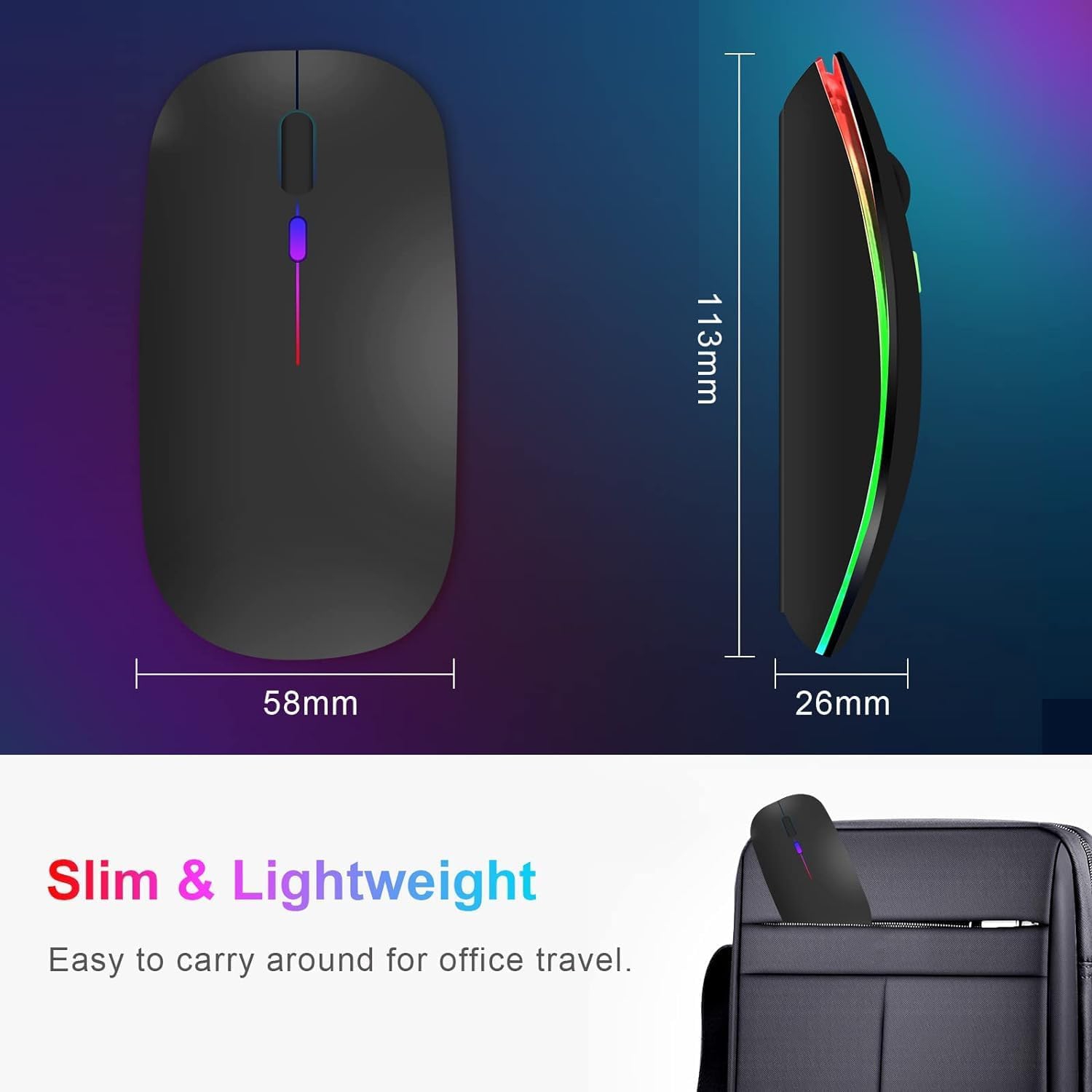 Wireless Mouse for Laptop, Rechargeale Bluetooth Mouse for MacBook Pro/Air/Mac/iPad/Chromebook/Computer -LED Dual Mode(USB 2.4Ghz + Bluetooth 5.1)