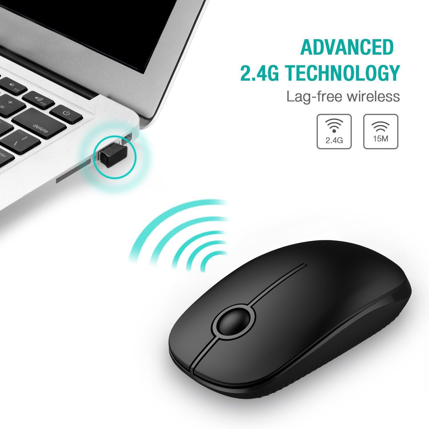 Wireless Mouse, V 2.4G Slim Portable Computer Mice with Nano Receiver for Notebook, PC, Laptop, Computer