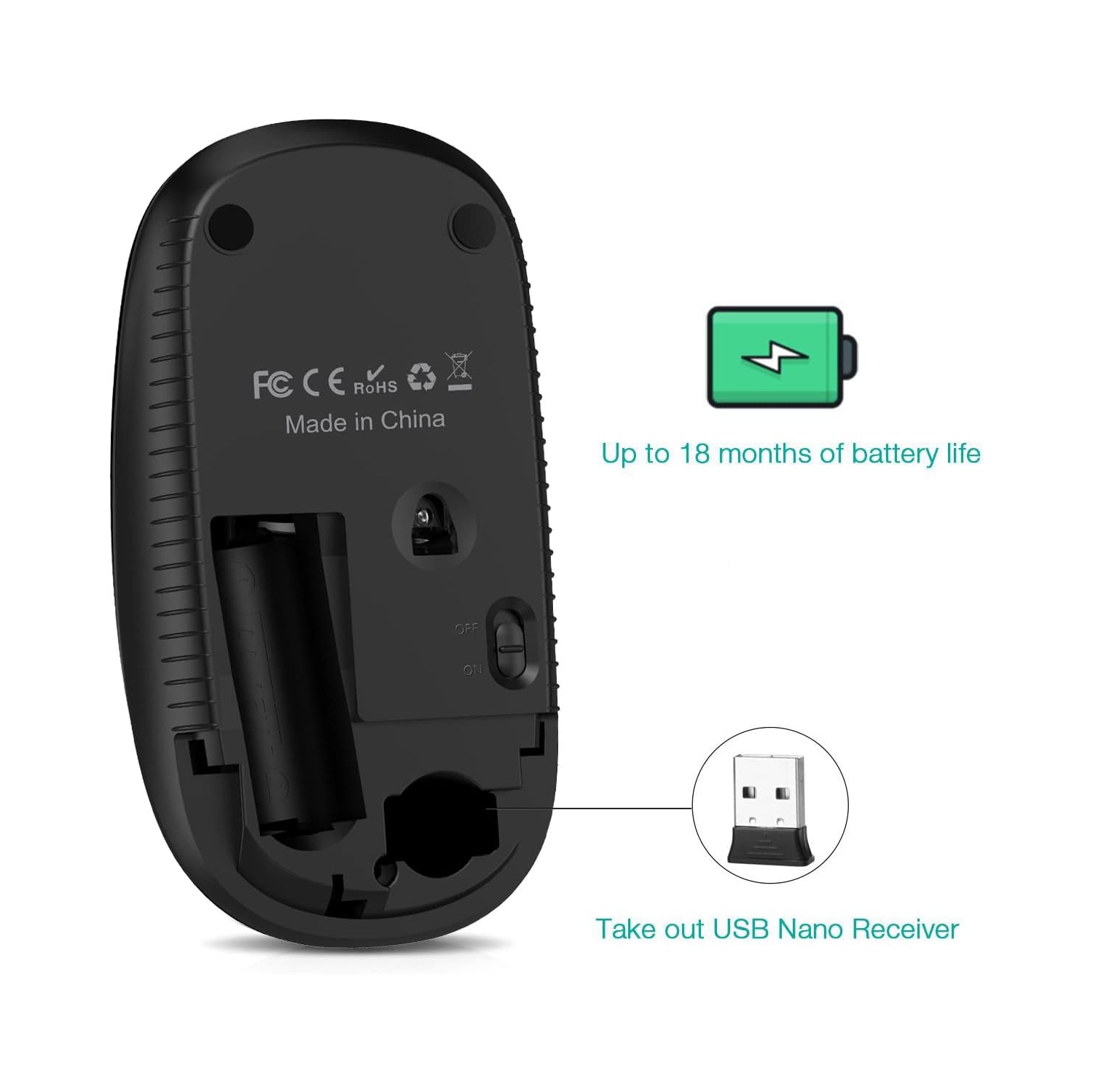 Wireless Mouse, V 2.4G Slim Portable Computer Mice with Nano Receiver for Notebook, PC, Laptop, Computer