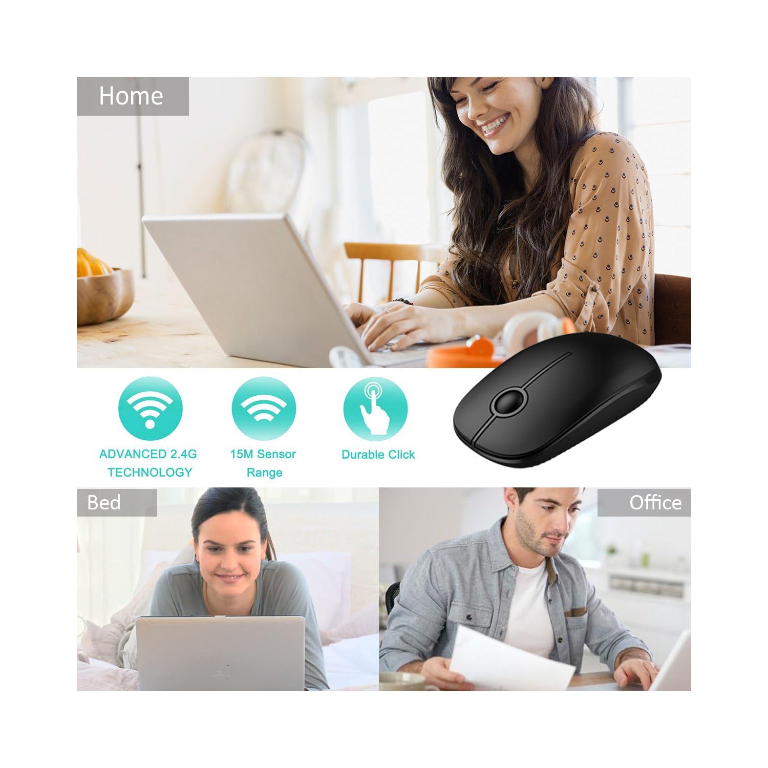 Wireless Mouse, V 2.4G Slim Portable Computer Mice with Nano Receiver for Notebook, PC, Laptop, Computer