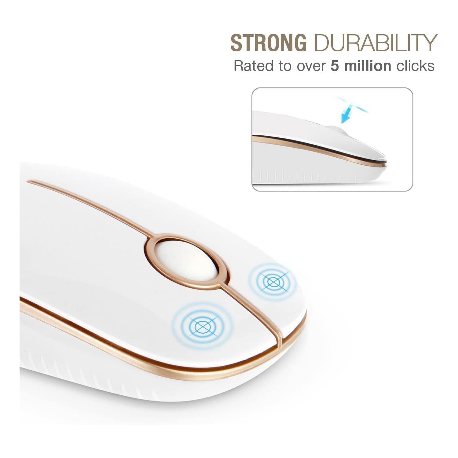 Wireless Mouse, V 2.4G Slim Portable Computer Mice with Nano Receiver for Notebook, PC, Laptop, Computer-White and Gold
