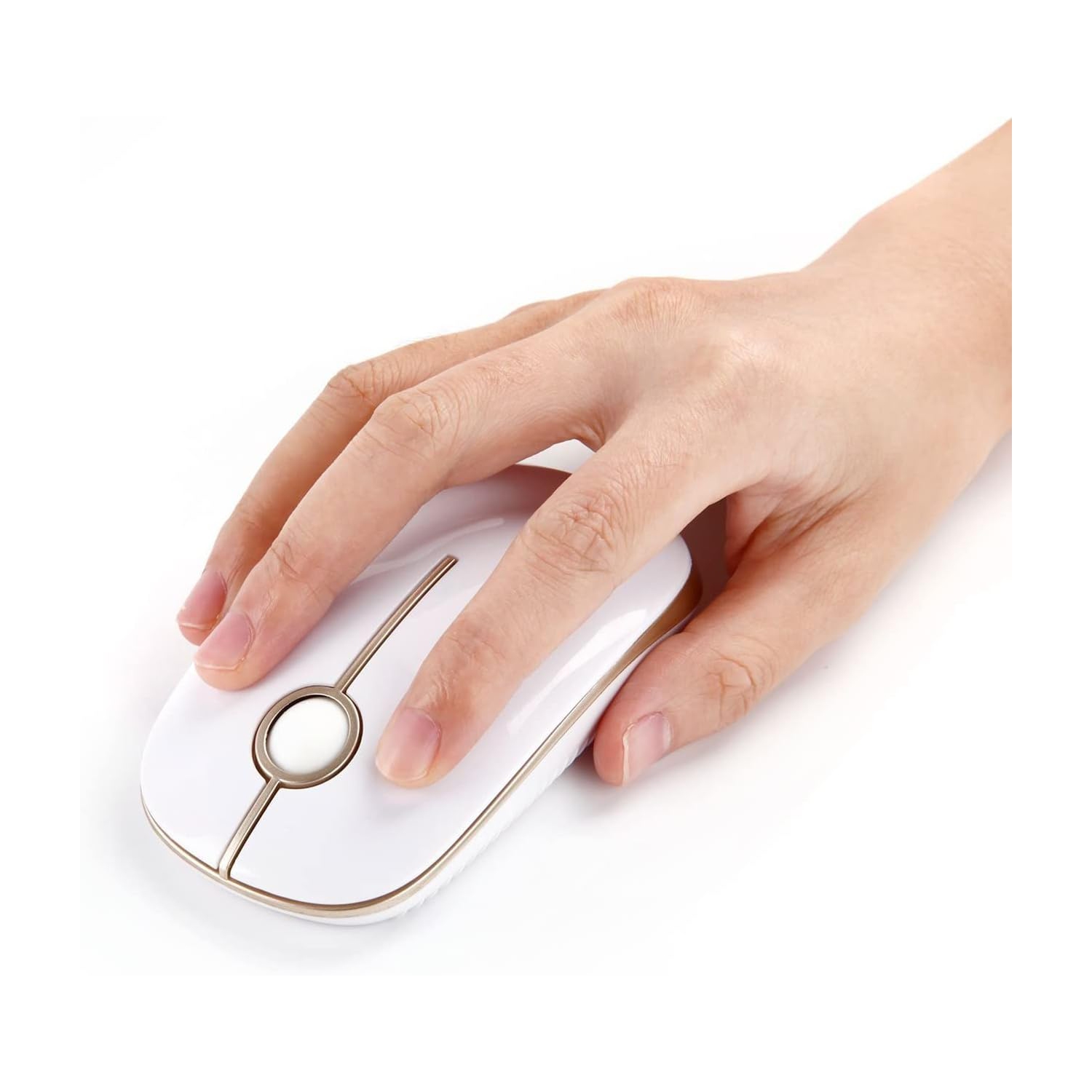 Wireless Mouse, V 2.4G Slim Portable Computer Mice with Nano Receiver for Notebook, PC, Laptop, Computer-White and Gold