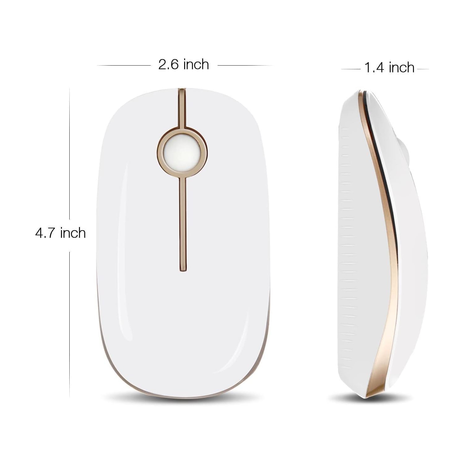 Wireless Mouse, V 2.4G Slim Portable Computer Mice with Nano Receiver for Notebook, PC, Laptop, Computer-White and Gold