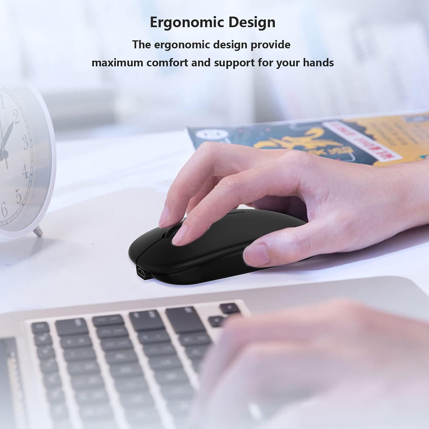 Wireless Bluetooth Mouse for iPad iPhone MacBook Android Samsung Tablet Phone Dual-Mode Rechargeable 2.4G Portable Computer Mice for Windows Laptop