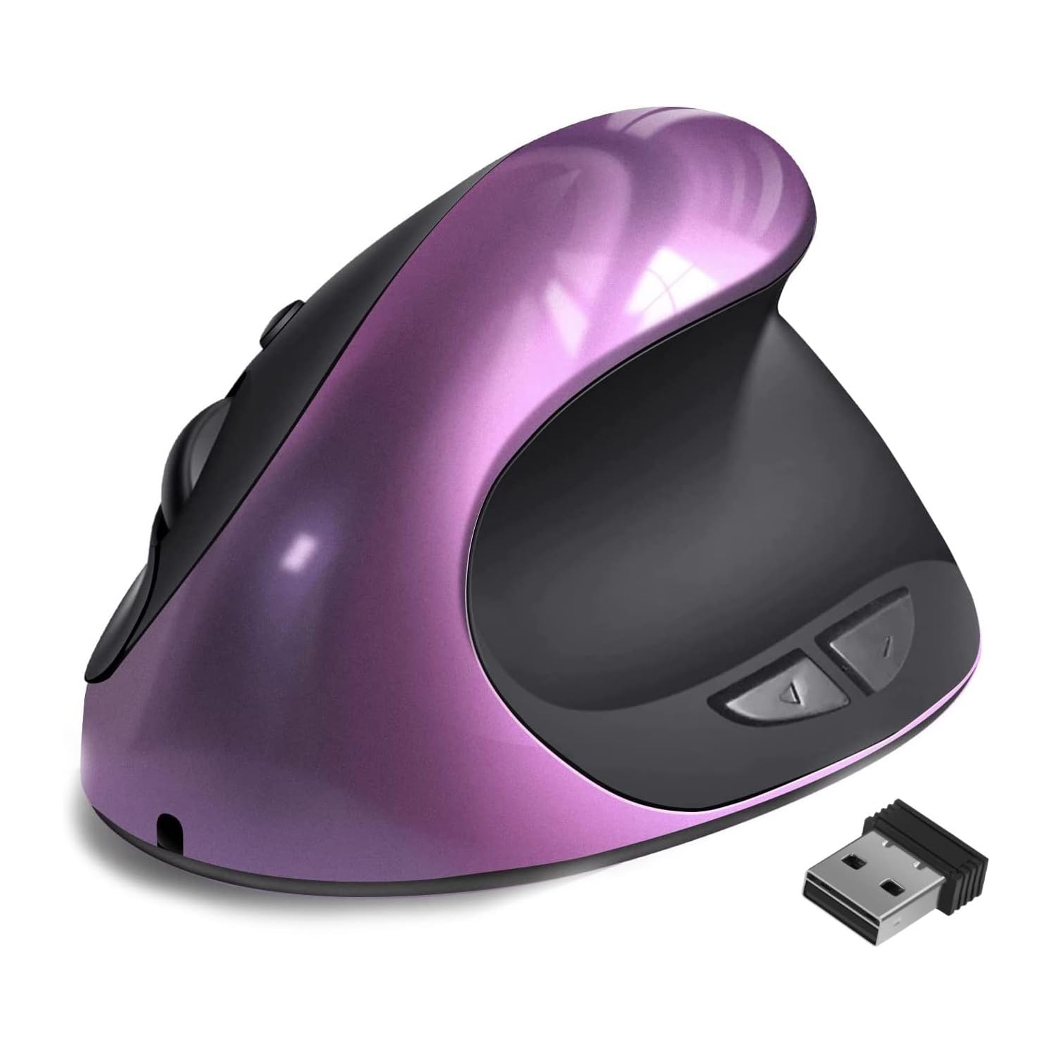 Ergonomic Mouse,Rechargeable Small Vertical Mouse with 6 Buttons Adjustable 800/1200/1600 DPI Purple Wireless Mouse for Laptop, Desktop, PC, MacBook