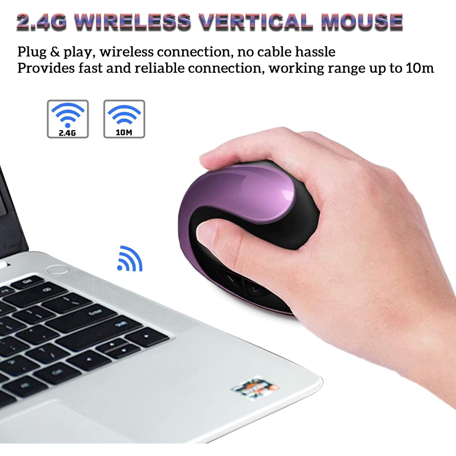 Souris ergonomique, petite souris verticale rechargeable avec 6 boutons, souris sans fil 800/1200/1600 ppp, violet, pour ordinateur portatif,