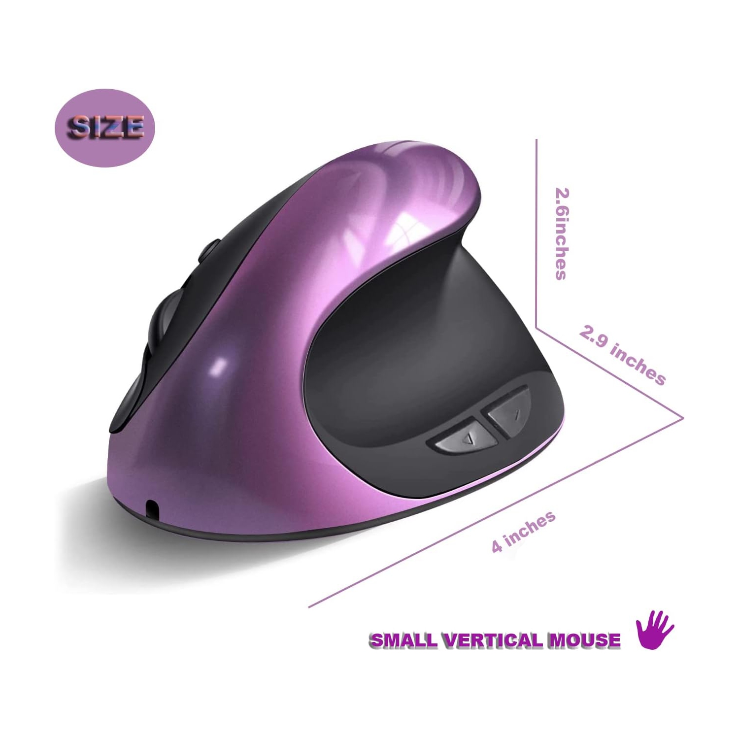 Souris ergonomique, petite souris verticale rechargeable avec 6 boutons, souris sans fil 800/1200/1600 ppp, violet, pour ordinateur portatif,