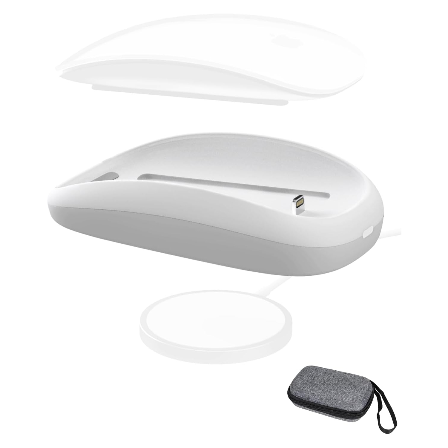 Ergonomic Charging Base for Magic Mouse 2, Ergonomic Grip with Portable Storage Case,Wireless Charging Support, Increase Comfort and Full Control,White
