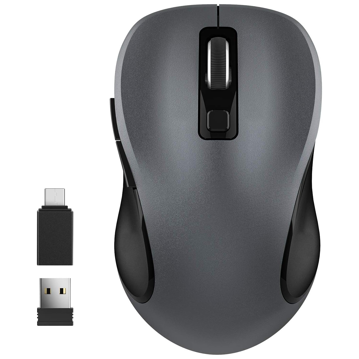 W 2.4G Wireless Mouse for Laptop, Ergonomic Computer Mouse with USB Receiver and Type-C Adapter, 3 Adjustable Levels, 6 Button Cordless Wireless Mice for Windows Mac PC Notebook (