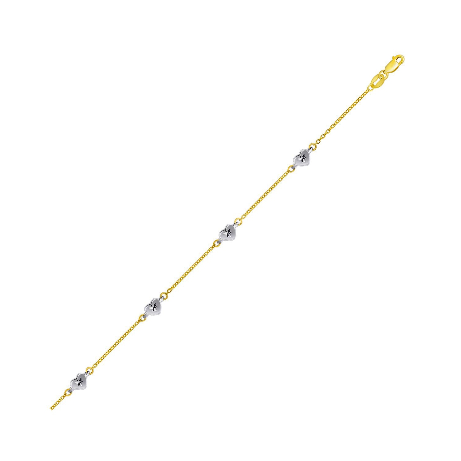 Chaîne de cheville en or deux tons 14K K et pendentif en forme de coeur taille diamant