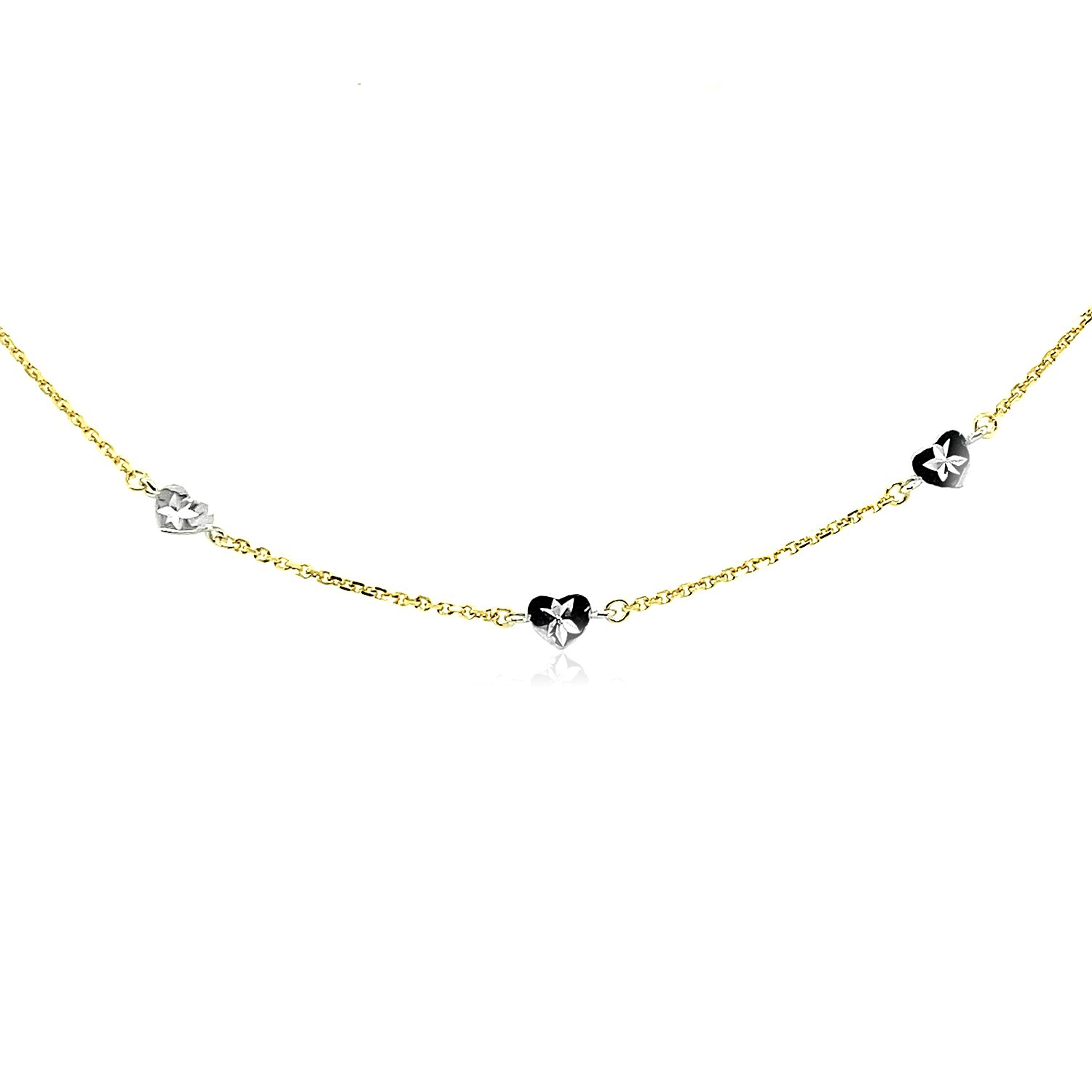 Chaîne de cheville en or deux tons 14K K et pendentif en forme de coeur taille diamant