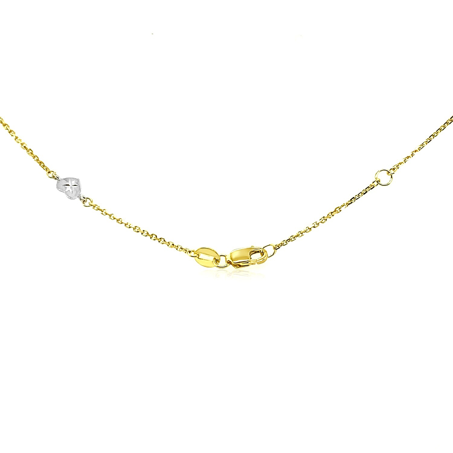 Chaîne de cheville en or deux tons 14K K et pendentif en forme de coeur taille diamant