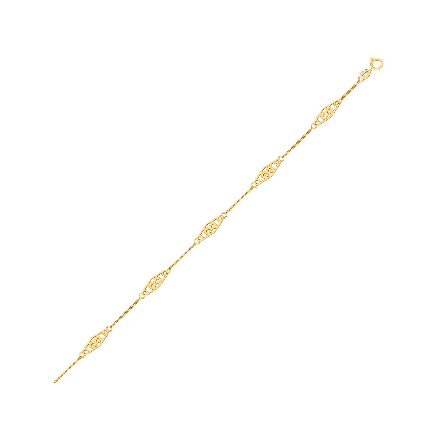 Chaîne de cheville en or jaune 14K ct avec stations à filigrane en forme de diamant fantaisie