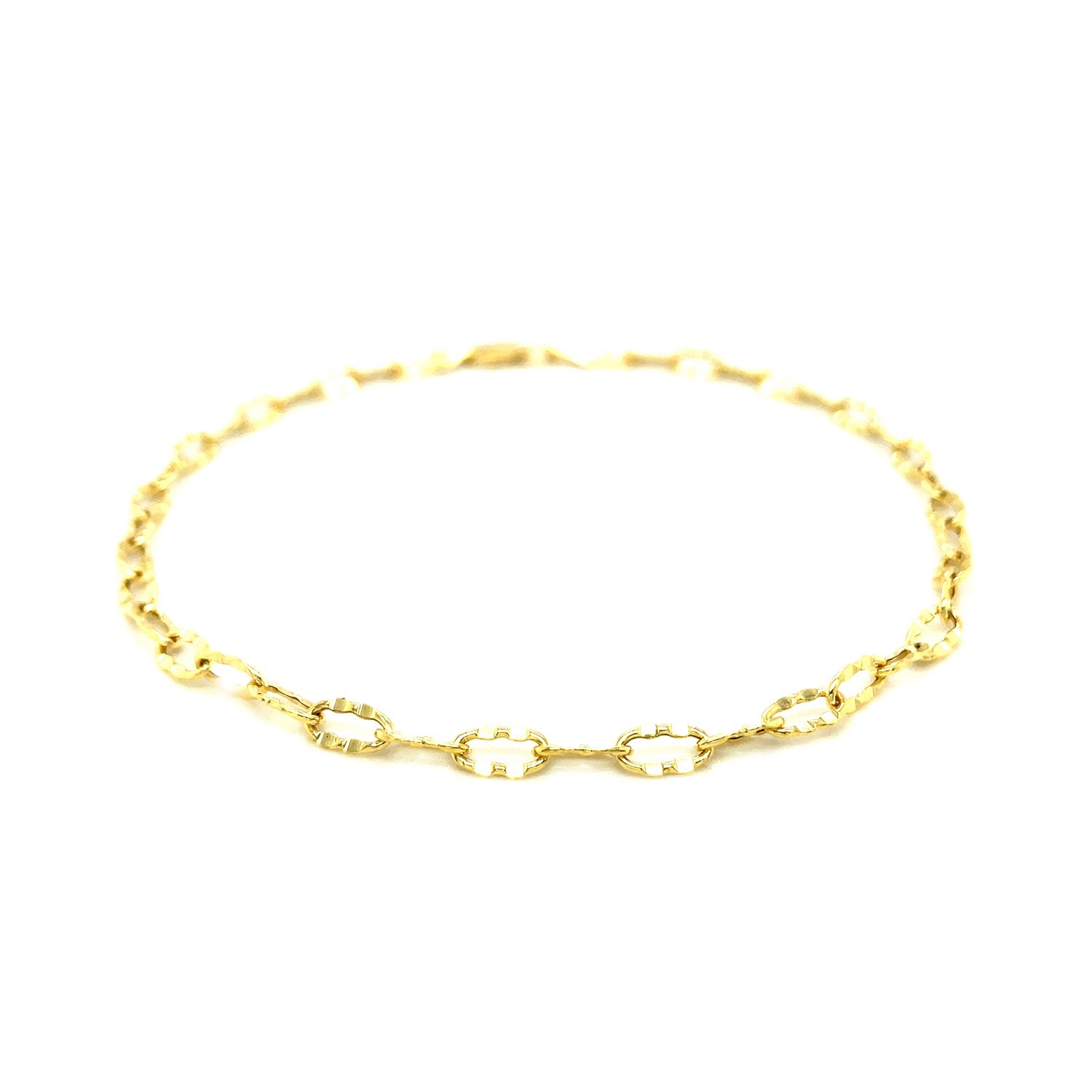 Chaîne de cheville en or jaune 14K ct avec maillons ovales martelés plats