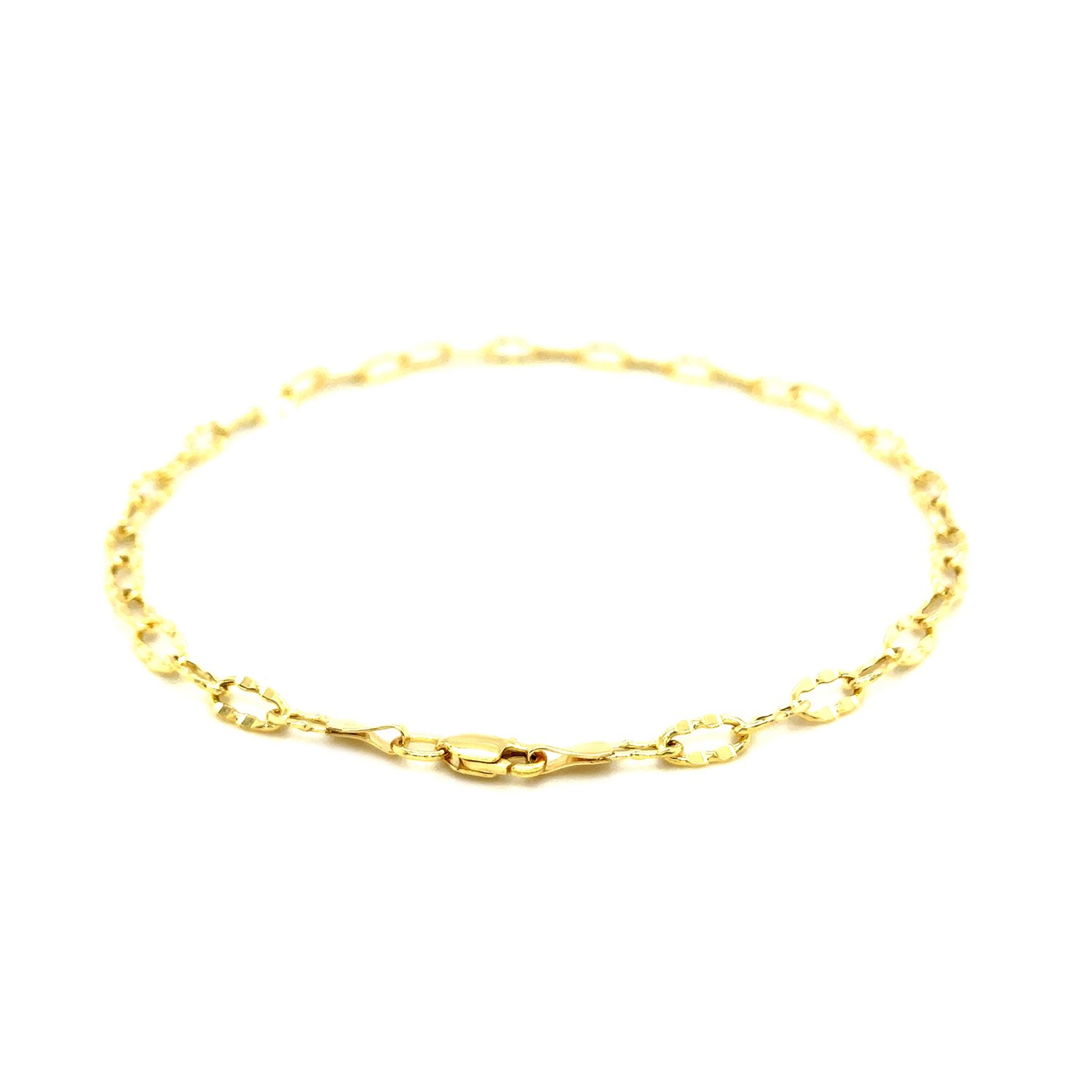 Chaîne de cheville en or jaune 14K ct avec maillons ovales martelés plats
