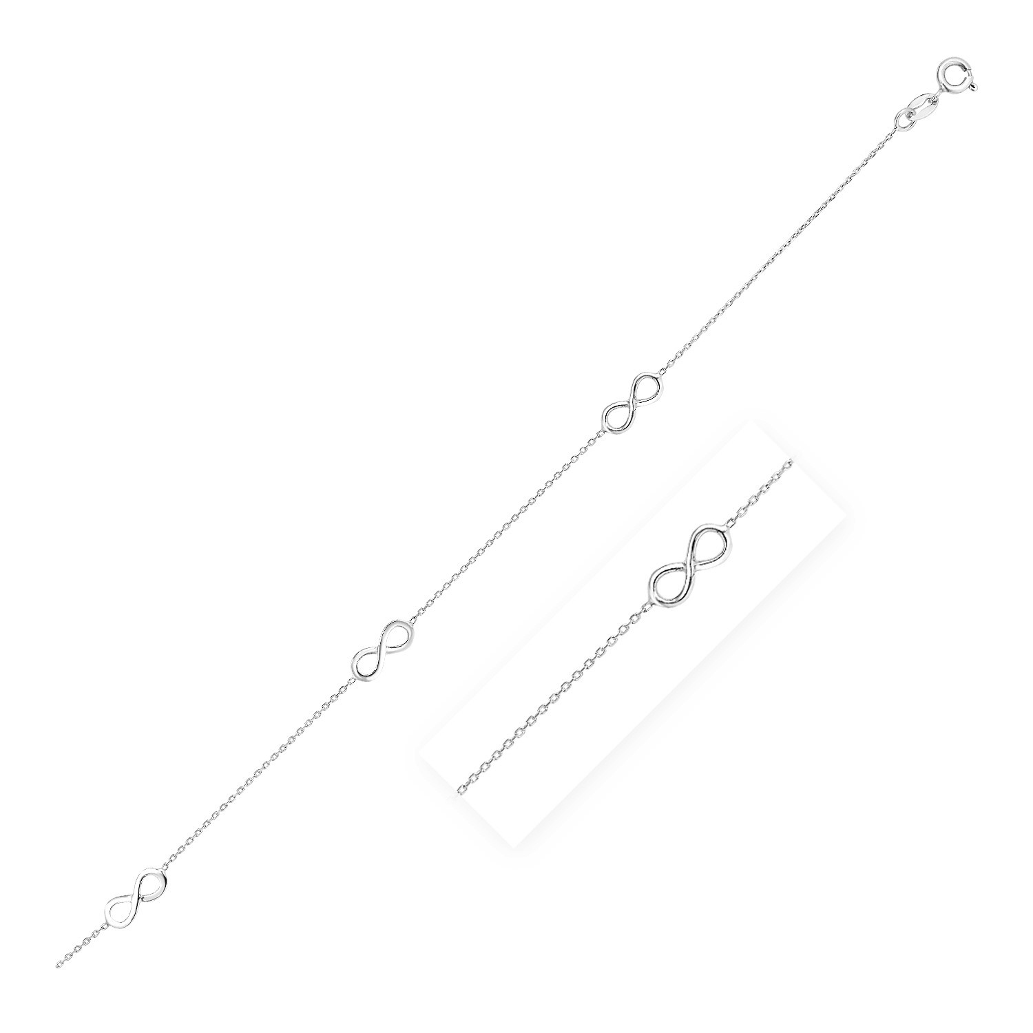 Chaîne de cheville en argent sterling avec symboles de l'infini