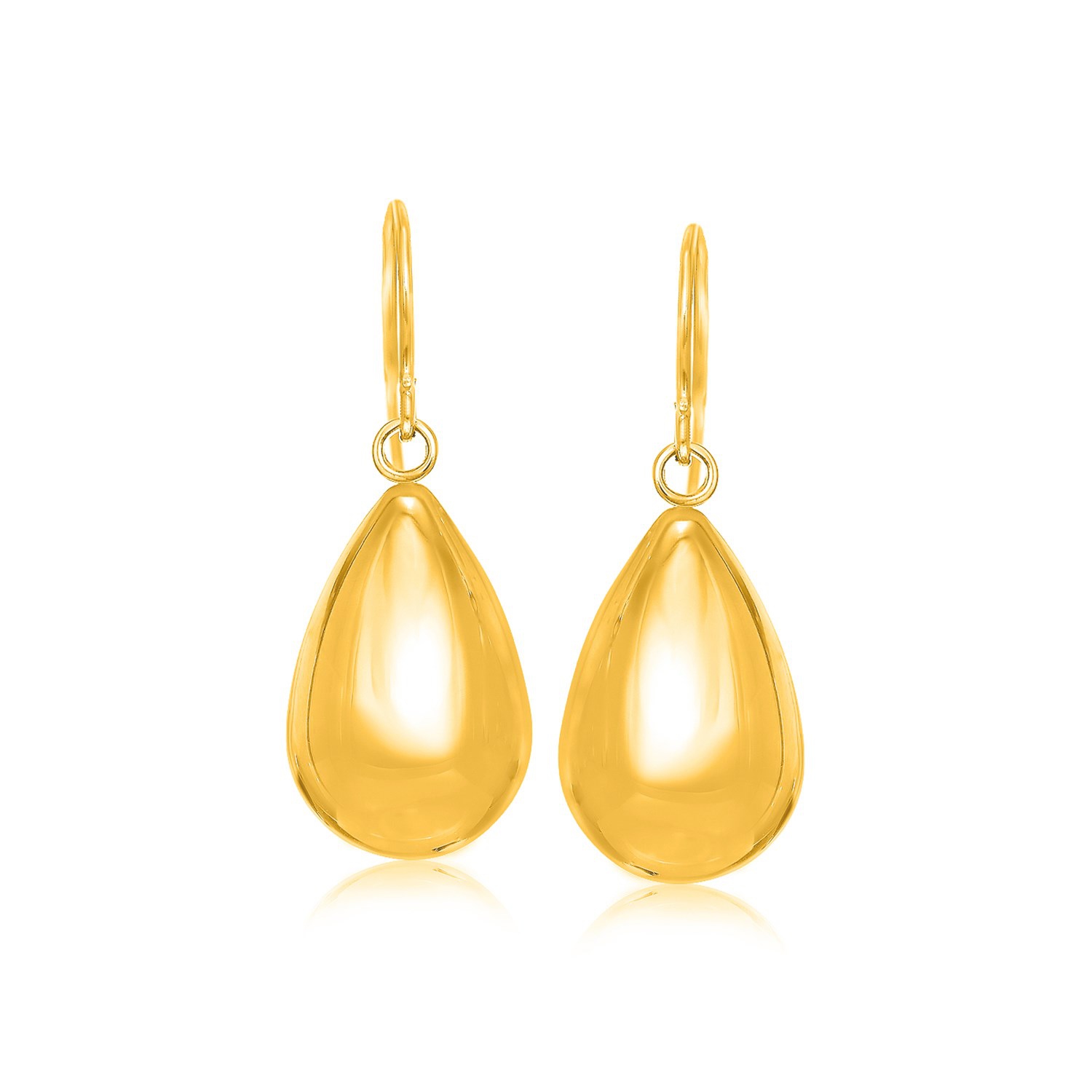 Pendants d'oreilles en forme de goutte d'eau polie, or jaune 14K k.