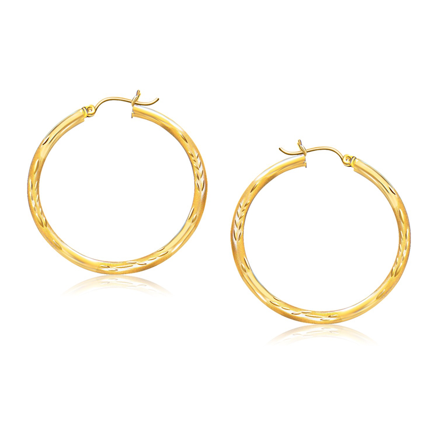 Anneaux d'oreilles, or jaune 14K k, taille diamant